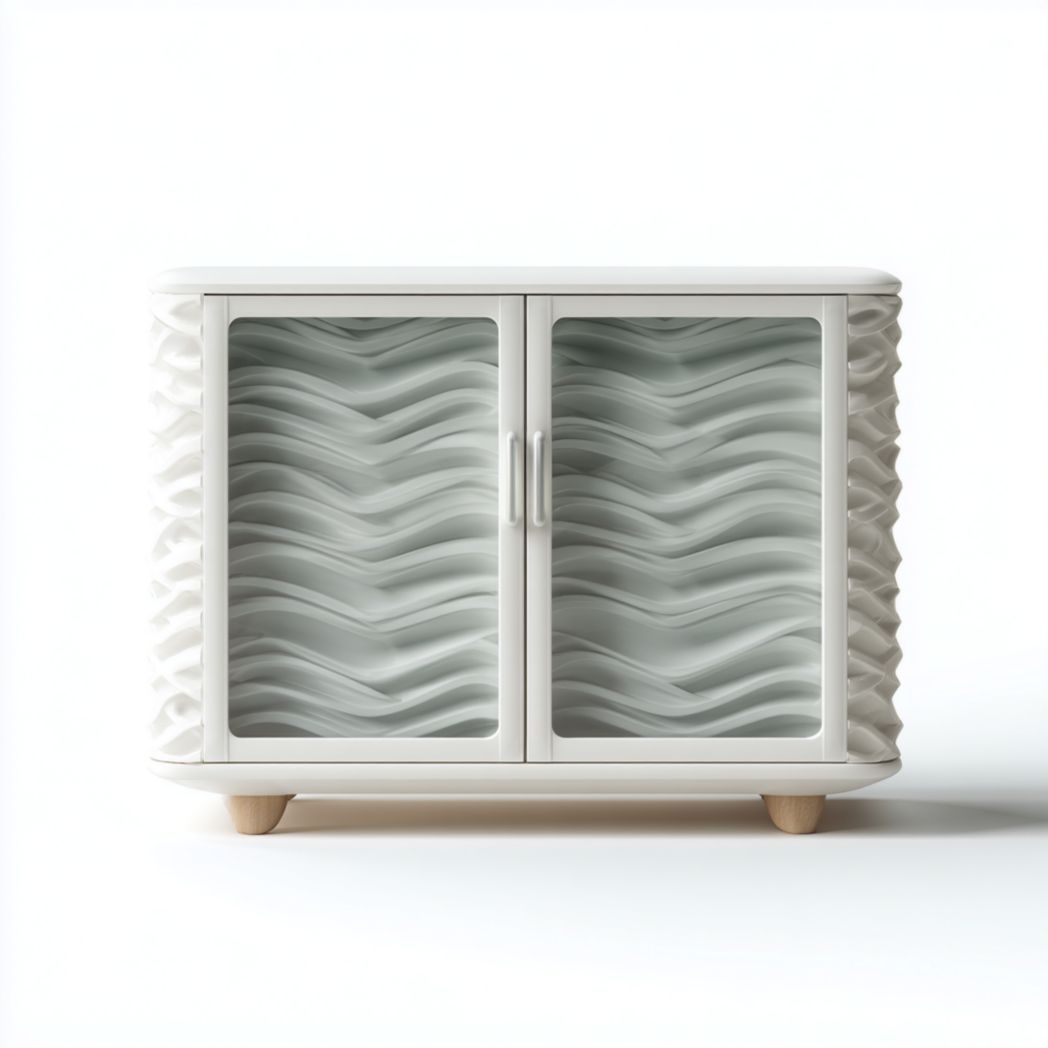 Biała szafka dwudrzwiowa z zimnowalcowanej stali i litego drewna sosnowego, szafka z przeszkleniem-Tampa Furniture