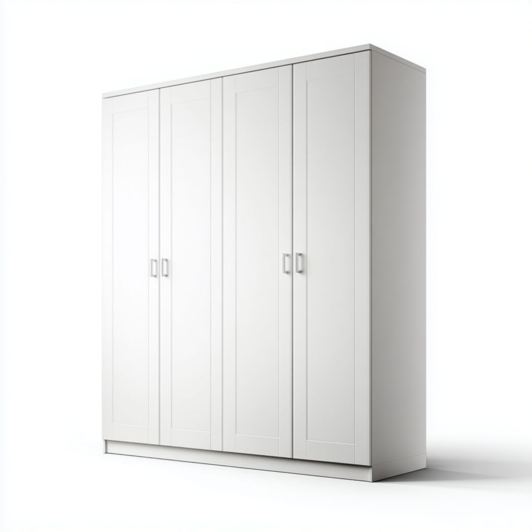 Biała szafa czterodrzwiowa z litego drewna sosnowego z metalowymi uchwytami-Tampa Furniture