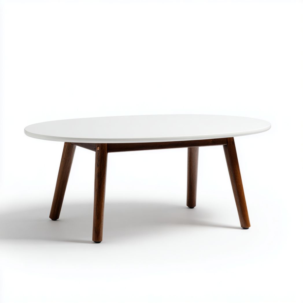 Owalny stolik kawowy z białym blatem i nogami z drewna dębowego-Tampa Furniture