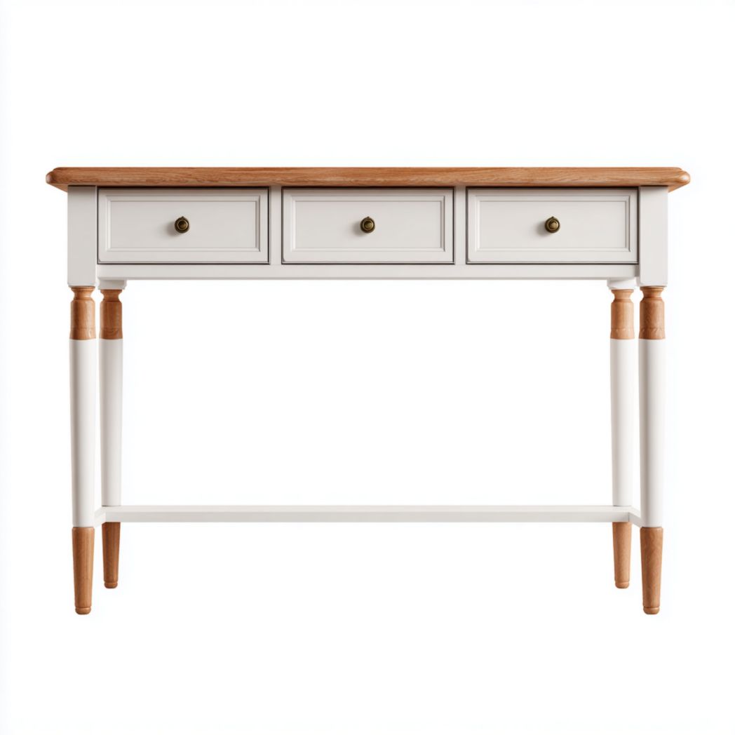 Konsola z 3 szufladami i półką, drewno dębowe, kolor biały i naturalny-Tampa Furniture
