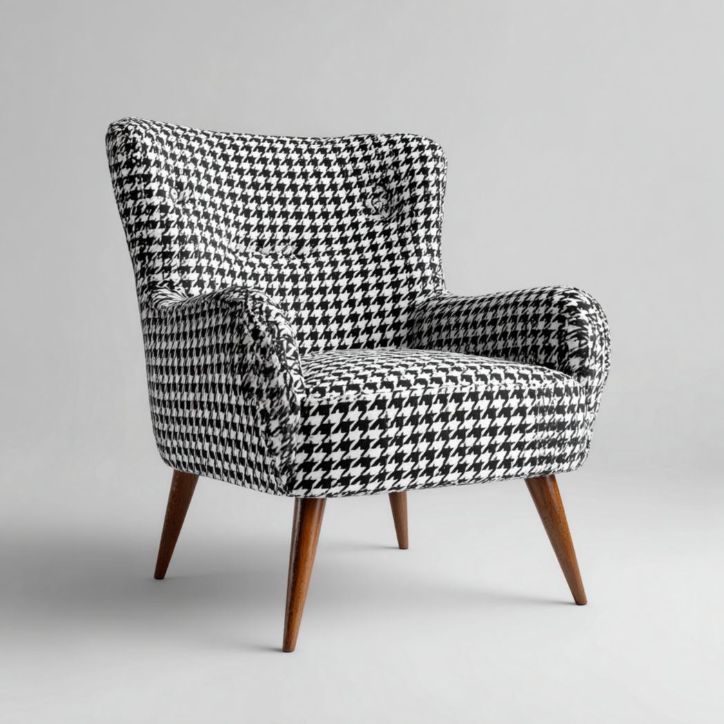 Fotel tapicerowany tkaniną w pepitkę z drewnianymi nogami brzozowymi-Tampa Furniture