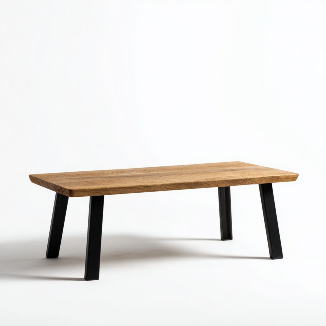 Prostokątny stolik kawowy z blatem z drewna dębowego i nogami ze stali czarnej-Connell Furniture