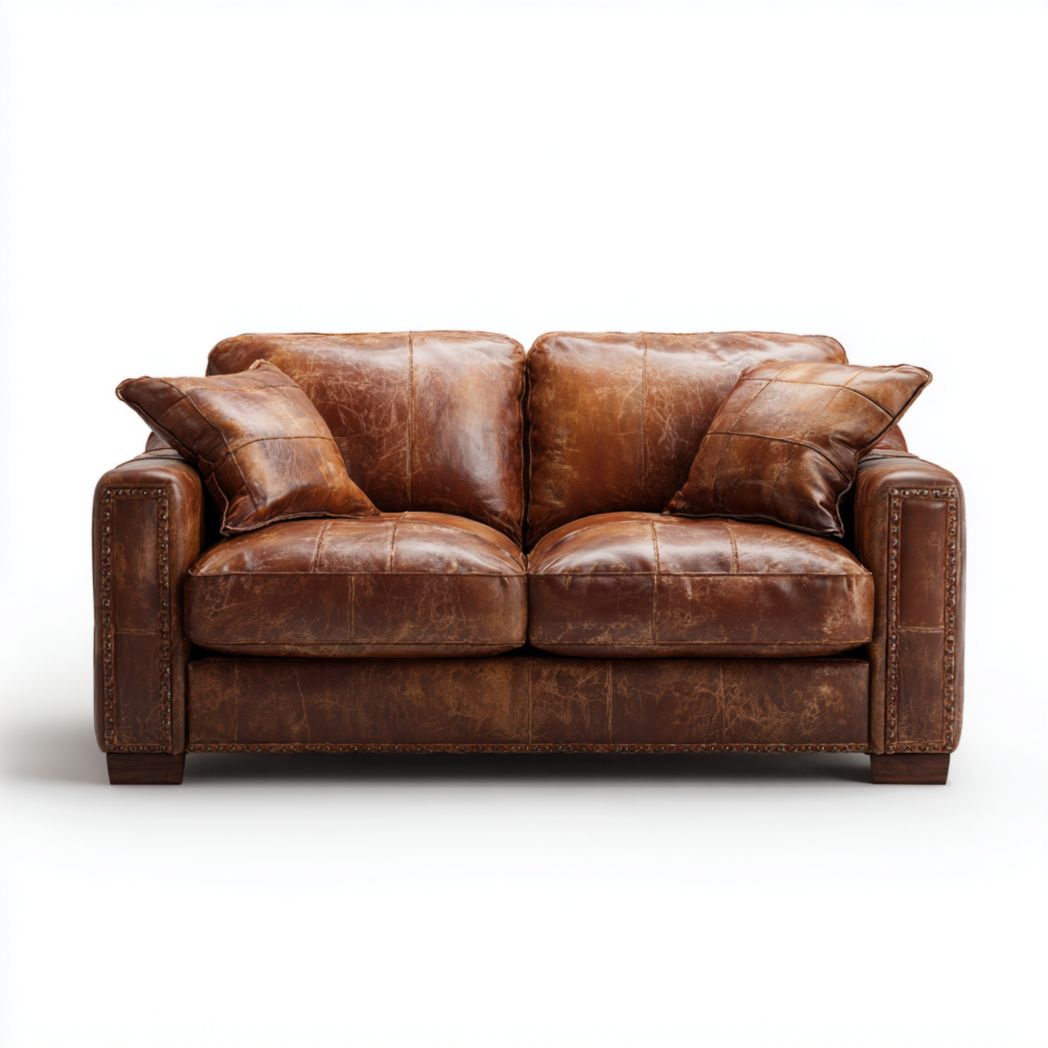 Dwuosobowa sofa skóra ekologiczna brązowa z poduszkami nogi drewniane-Connell Furniture