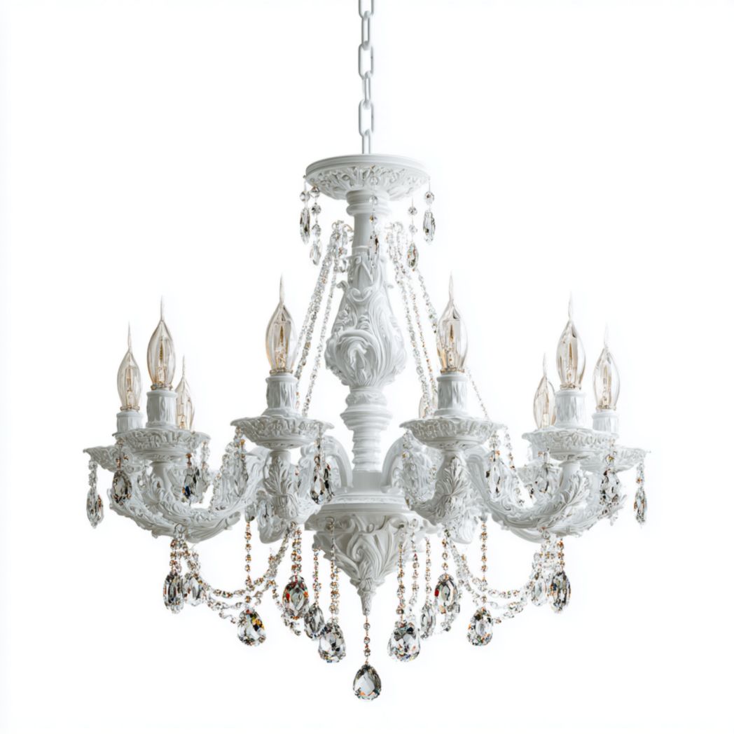 Żyrandol sufitowy 8-ramienny biały, stop cynku i akryl-Connell Furniture