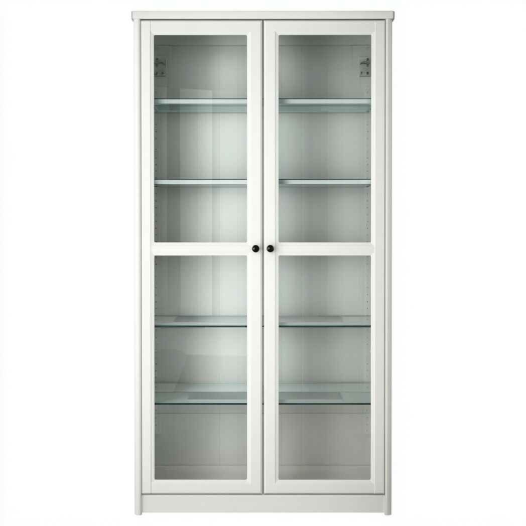 Witryna stojąca dwudrzwiowa biała, szkło hartowane i płyta wiórowa-Connell Furniture