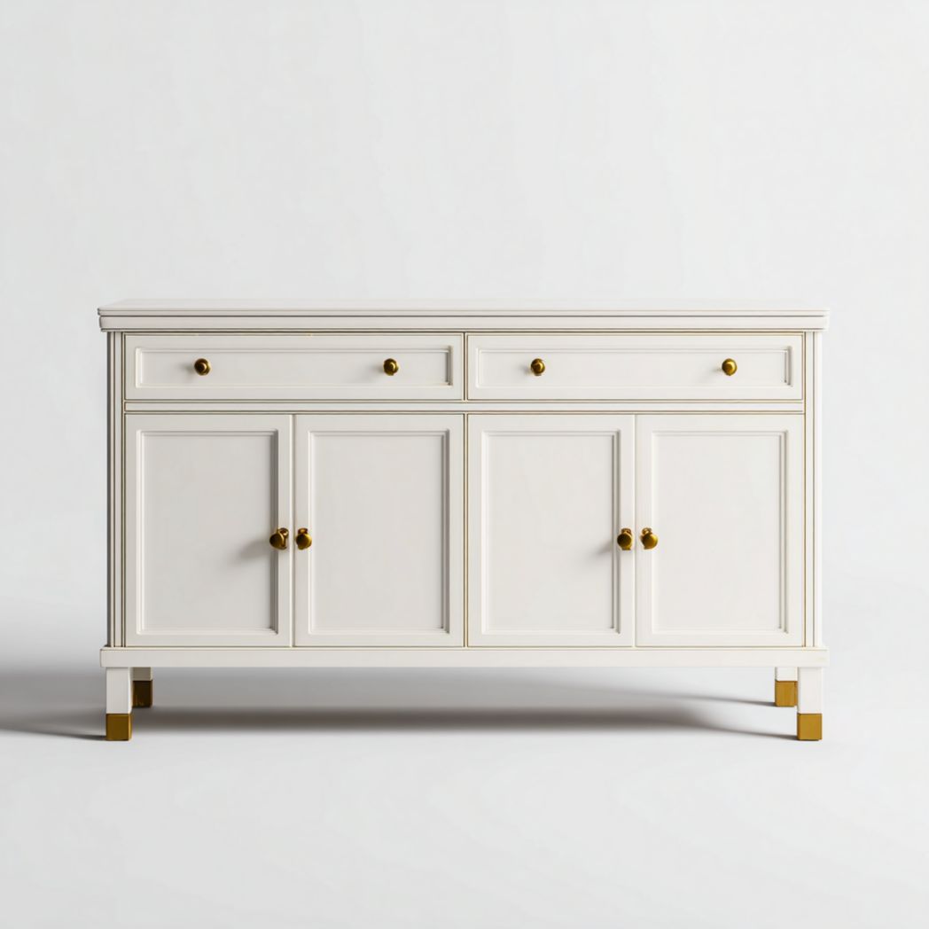 Biała komoda z 4 drzwiami 2 szufladami i metalowymi uchwytami-Connell Furniture