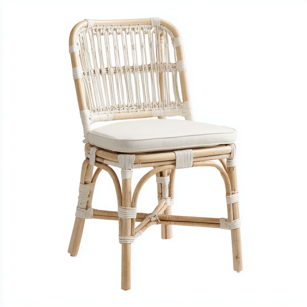 Krzesło rattanowe z poduszką plecione nogi rattanowe białe wiązania-Connell Furniture