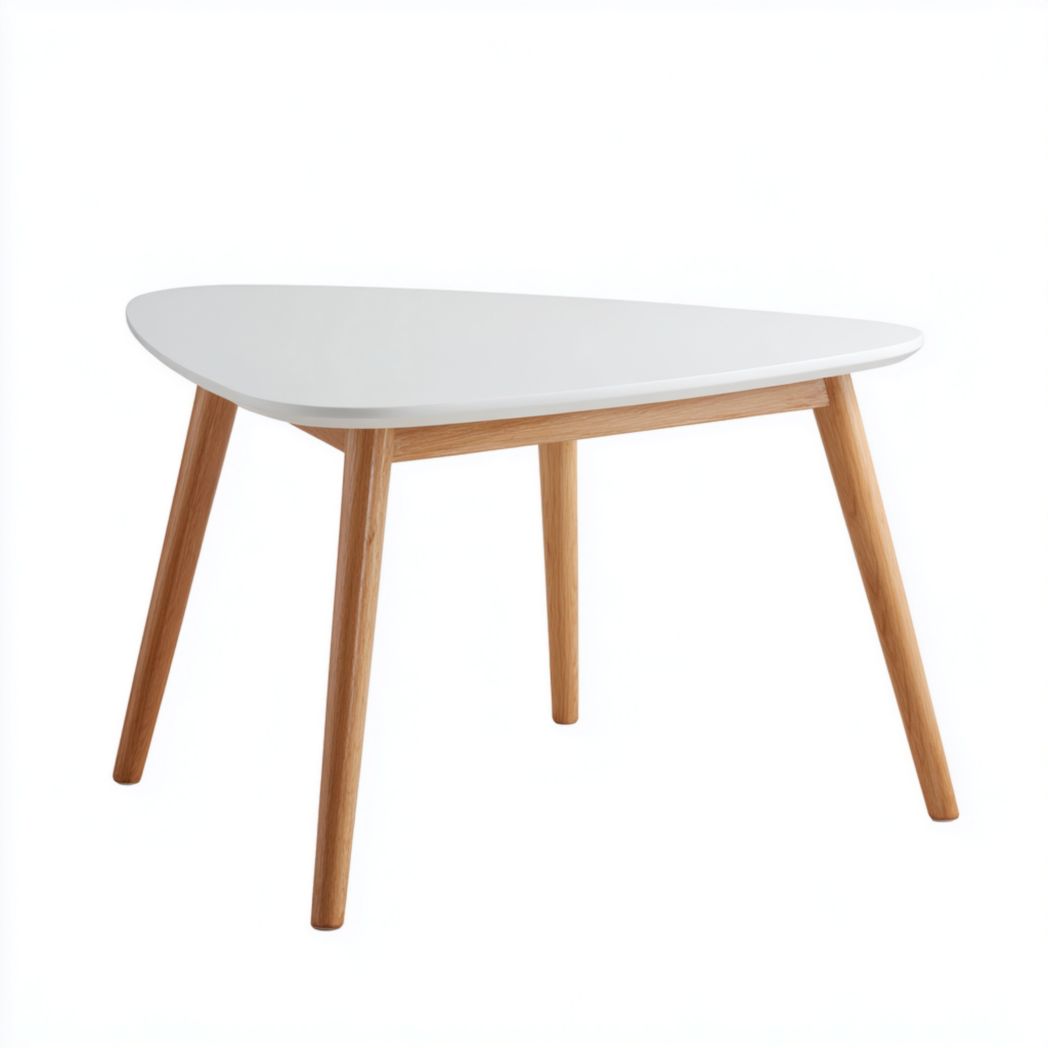 Trójkątny stolik z lakierowanym blatem i nogami z drewna bukowego, biało-brązowy 60x60 cm-Pontual Furniture