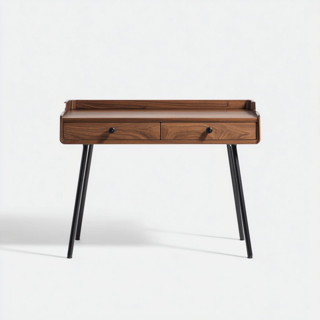 Biurko z drewna orzechowego i metalu z dwiema szufladami 100x45 cm-Pontual Furniture