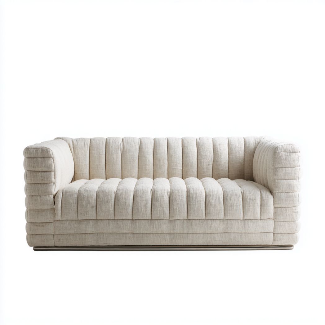 Dwuosobowa sofa tapicerowana tkanina beżowa podstawa metalowa-Pontual Furniture