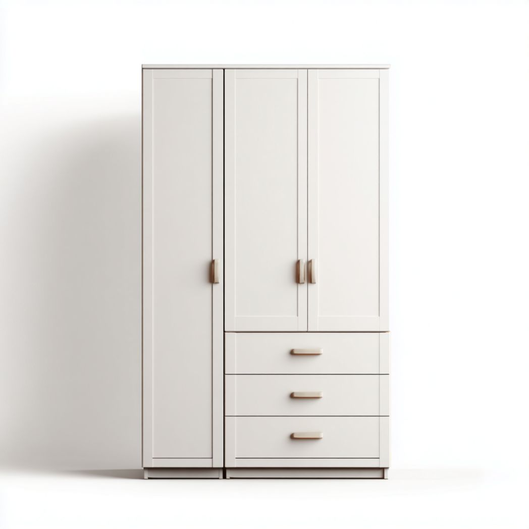 Szafa z trzema drzwiami i trzema szufladami,drewno sosnowe, biała-Pontual Furniture