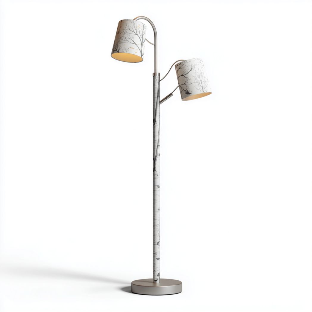 Metalowa lampa podłogowa z dwoma kloszami i wzorem brzozy-Pontual Furniture