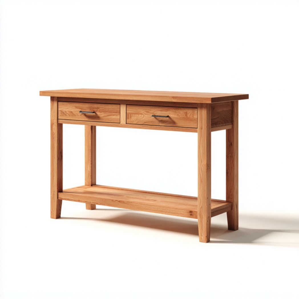 Konsola z 2 szufladami i półką, drewno dębowe, kolor naturalny-Pontual Furniture