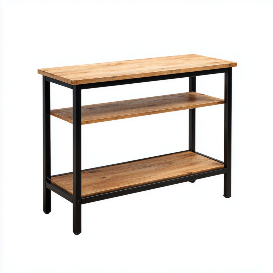 Regał 2-półkowy, drewno dębowe, stal, kolor naturalny i czarny-Pontual Furniture