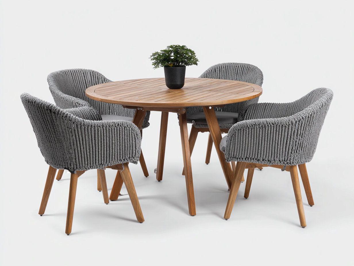 Garten Essgarnituren Holz Geflecht 120x120x75 cm - Grau - Naturholz - modernes Design für Garten und Terrasse-Cozymybay