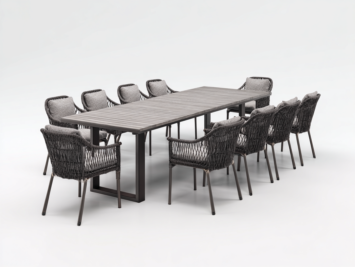 Garten Essgarnituren Metall Geflecht 260x100x75 cm - Grau - modernes Design für Garten und Terrasse-Cozymybay