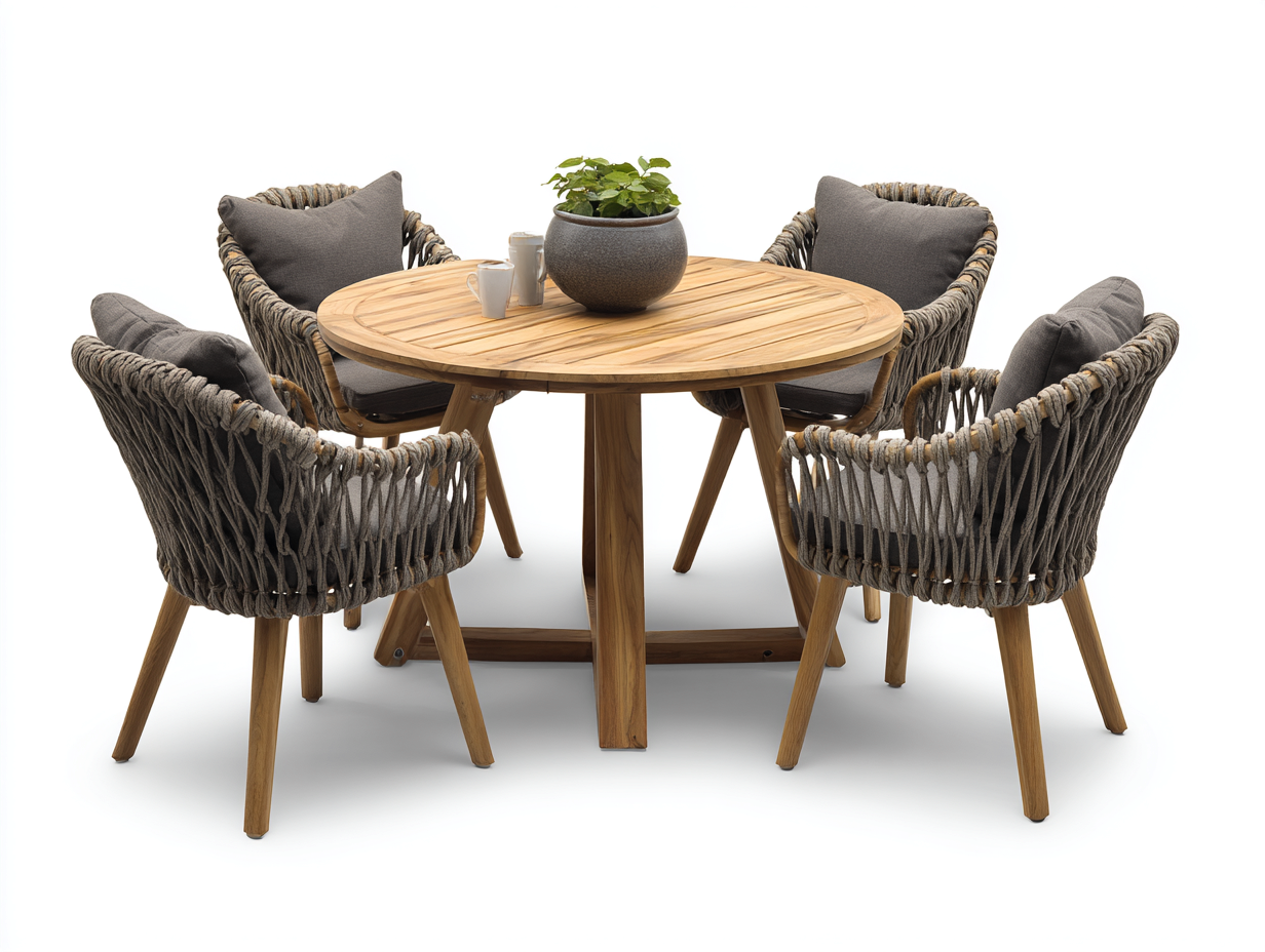 Garten Essgarnituren Holz Seilgeflecht 120x120x75 cm - Grau - modernes Design für Garten und Terrasse-Cozymybay