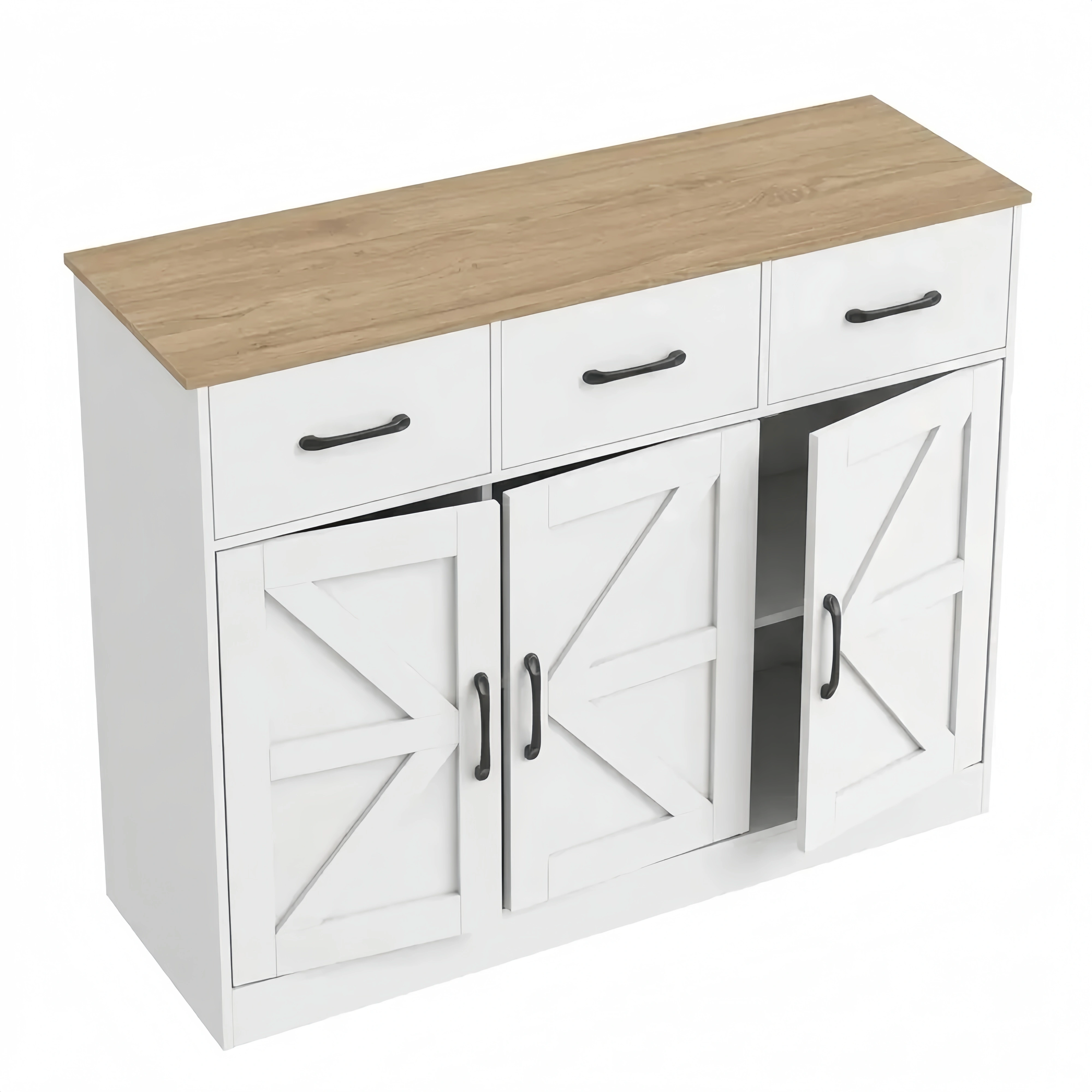 Multifunktionaler Küchenschrank mit Schubladen und Türen, Holz (Weiß)