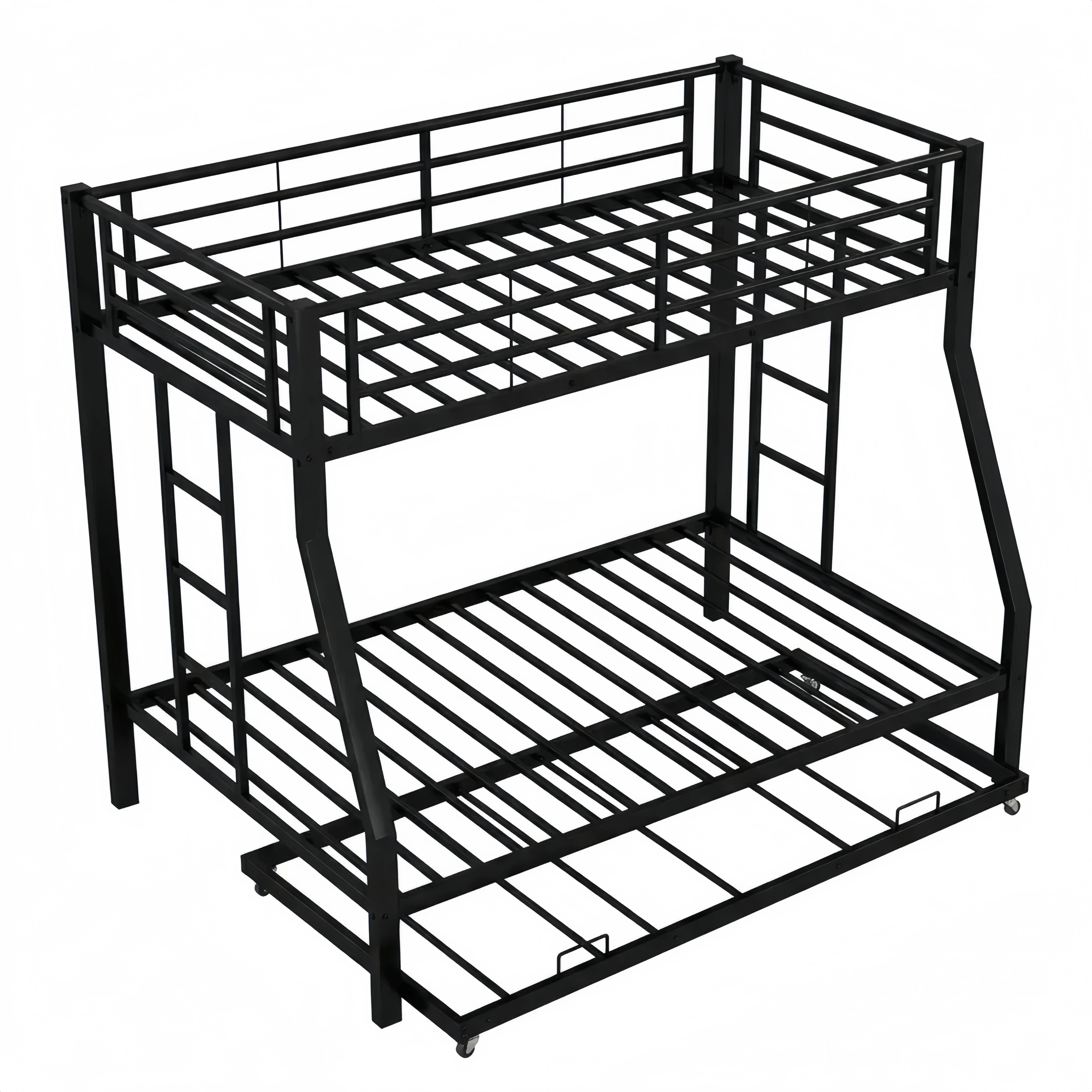 Stabiles Metall-Etagenbett mit ausziehbarem Gästebett und beidseitiger Leiter, 90/140 x 200 cm, leicht montierbar