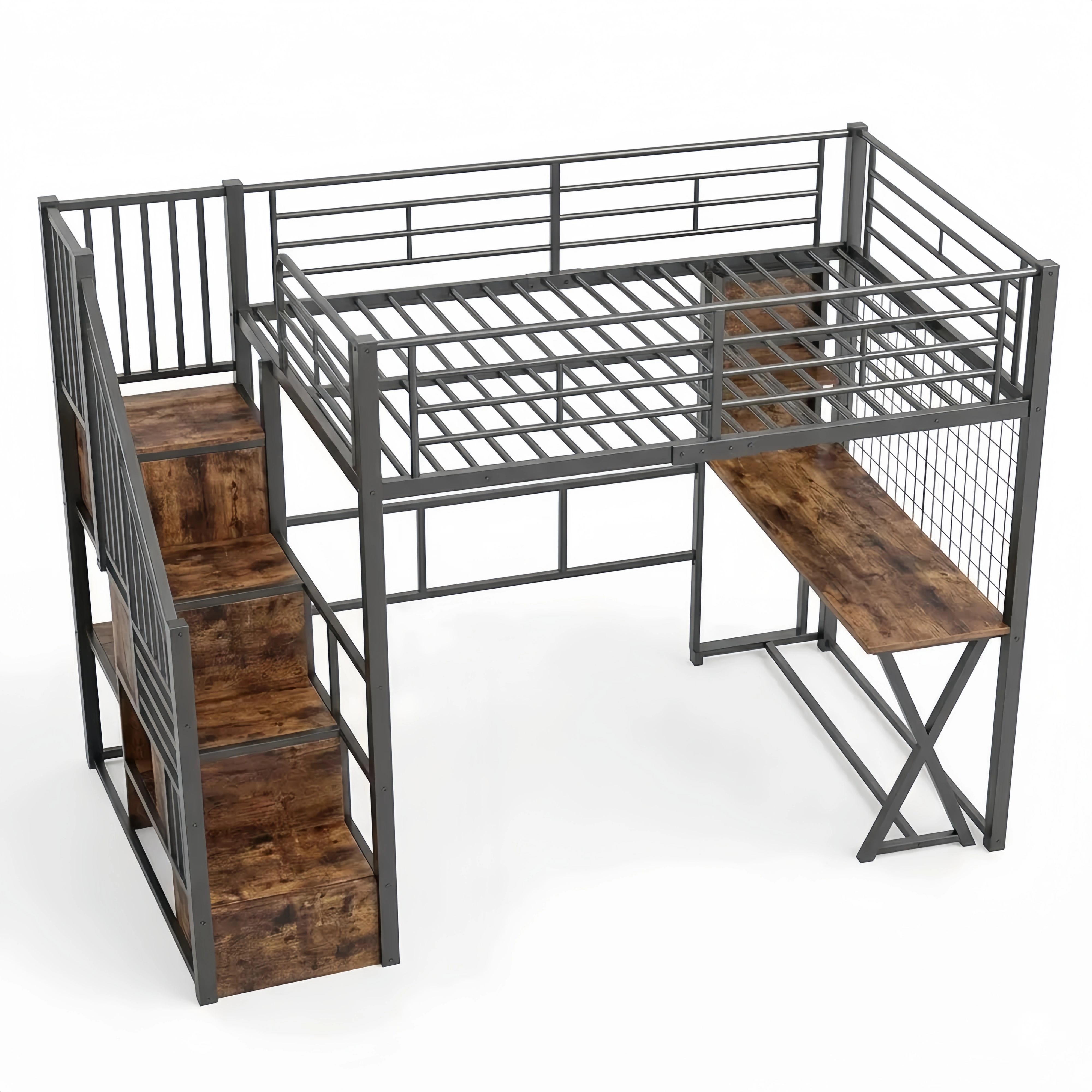 Multifunktionales Hochbett 140x200 cm mit integriertem Schreibtisch und Stauraum