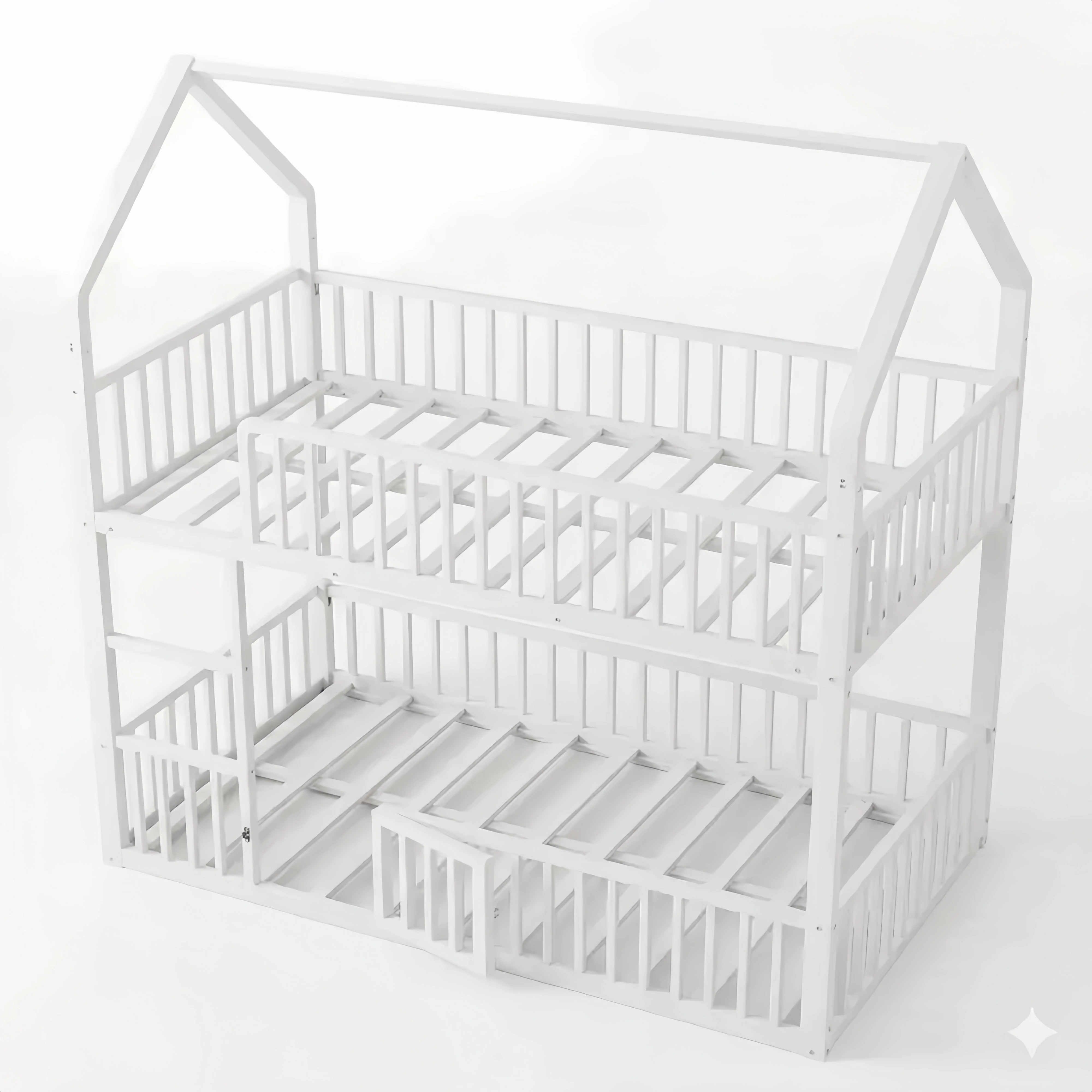 Etagenbett 90x200 mit Rutsche und Leiter, Metall-Hochbett für Kinder, Weiß