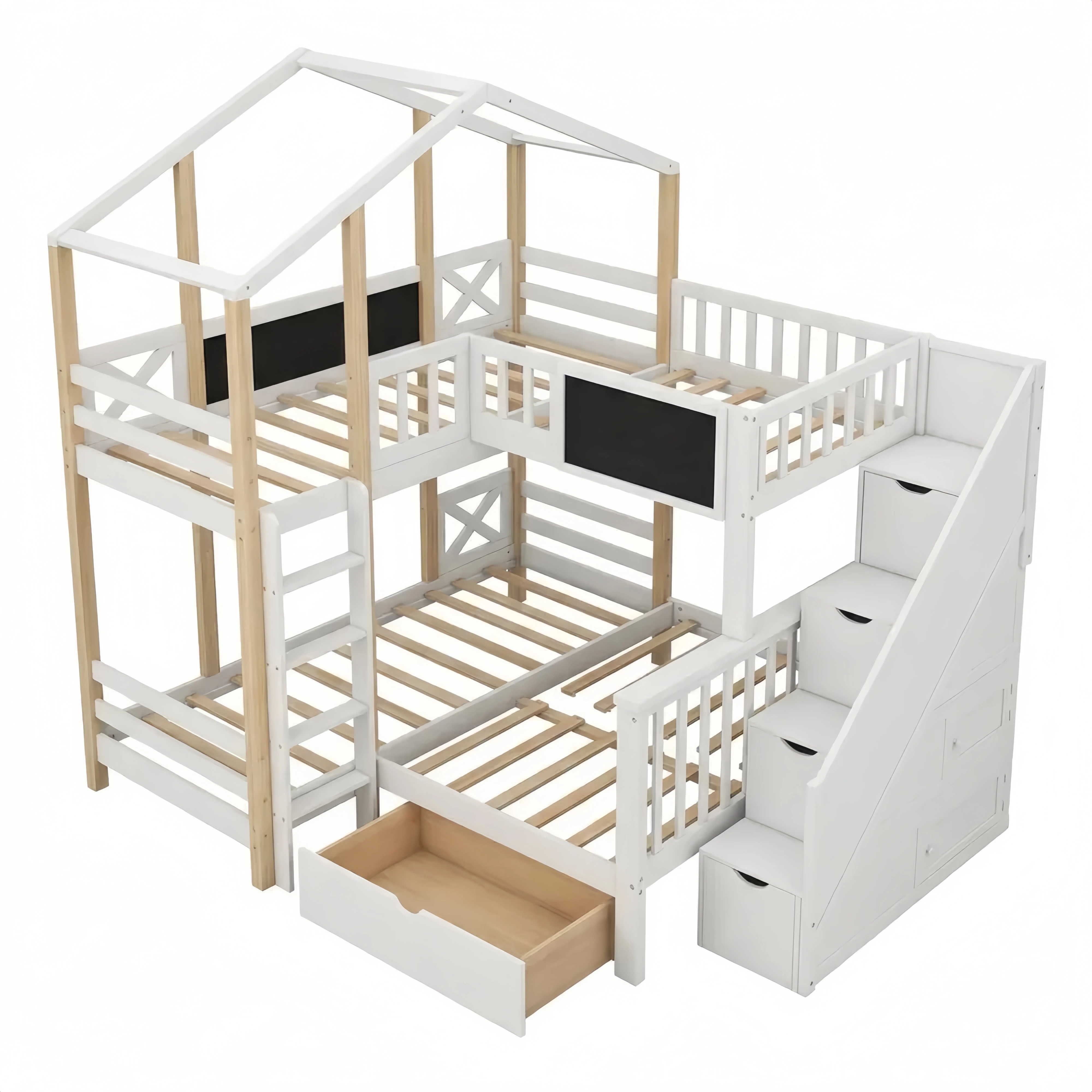 Etagenbett für Kinder 90 x 200 cm mit Rutsche und Malbrett