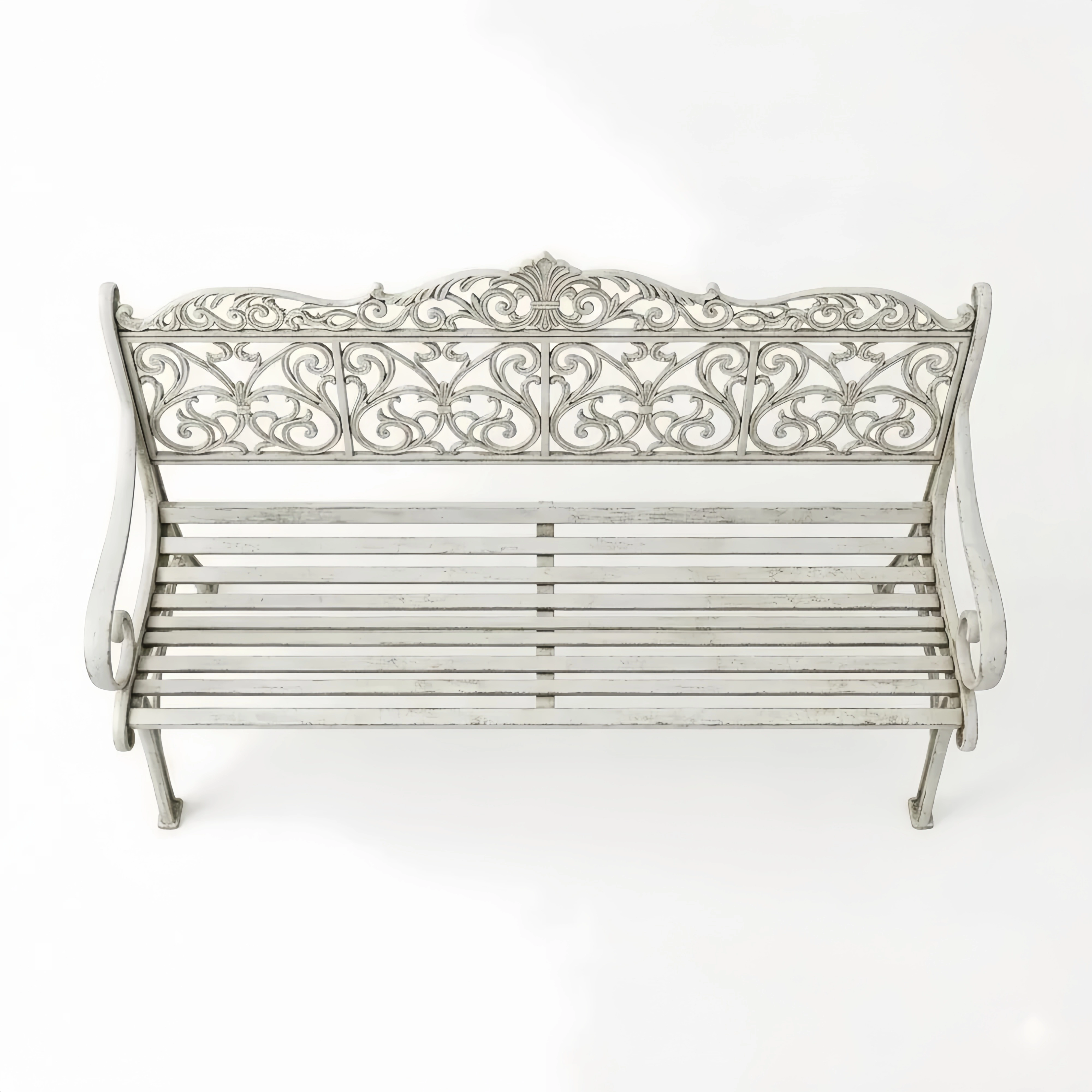 Antike Gartenbank für 2 Personen, wetterfest, Metall, 90x127,5x63 cm, weiß-bronze