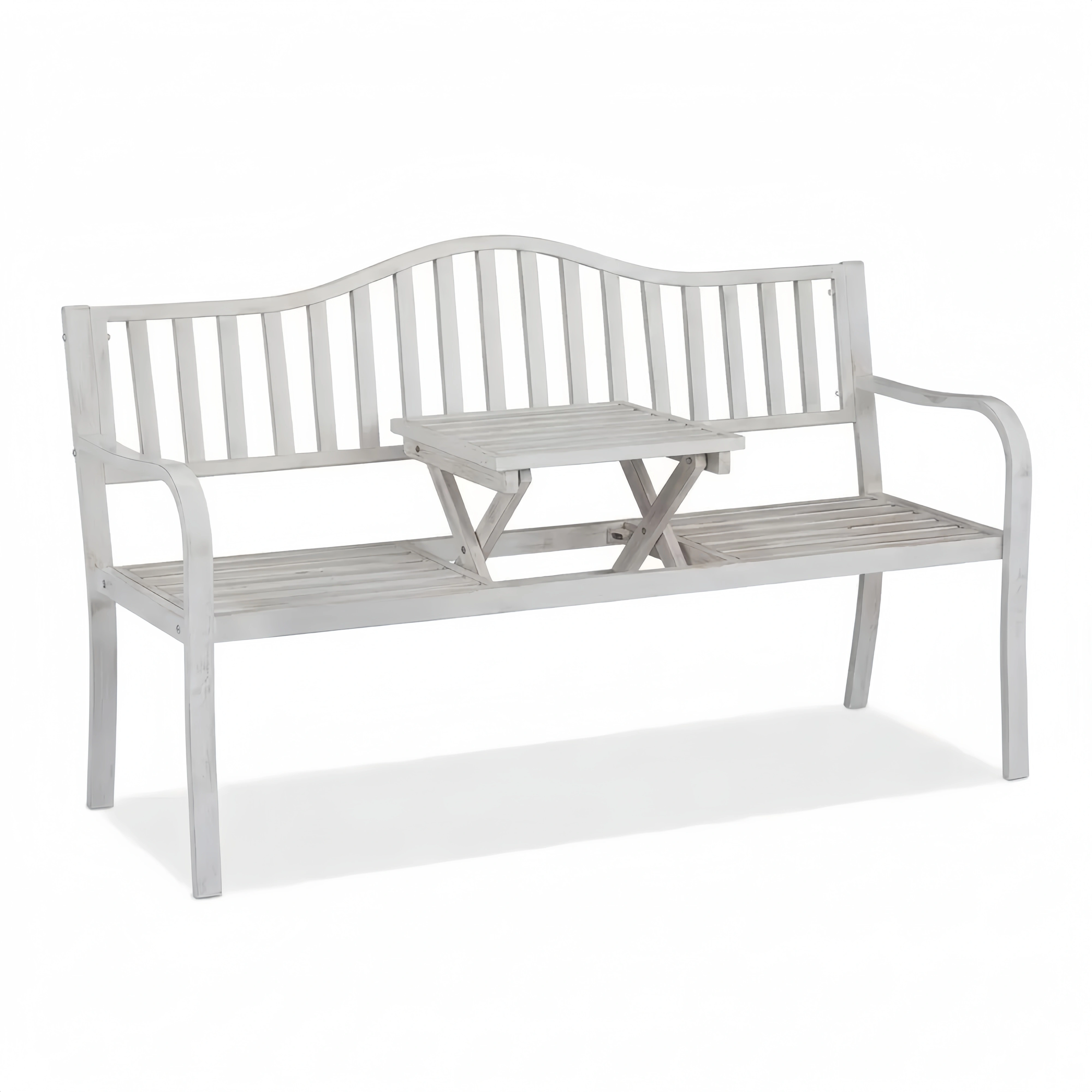 3-Sitzer Gartenbank mit integriertem Klapptisch, Metall, für Balkon