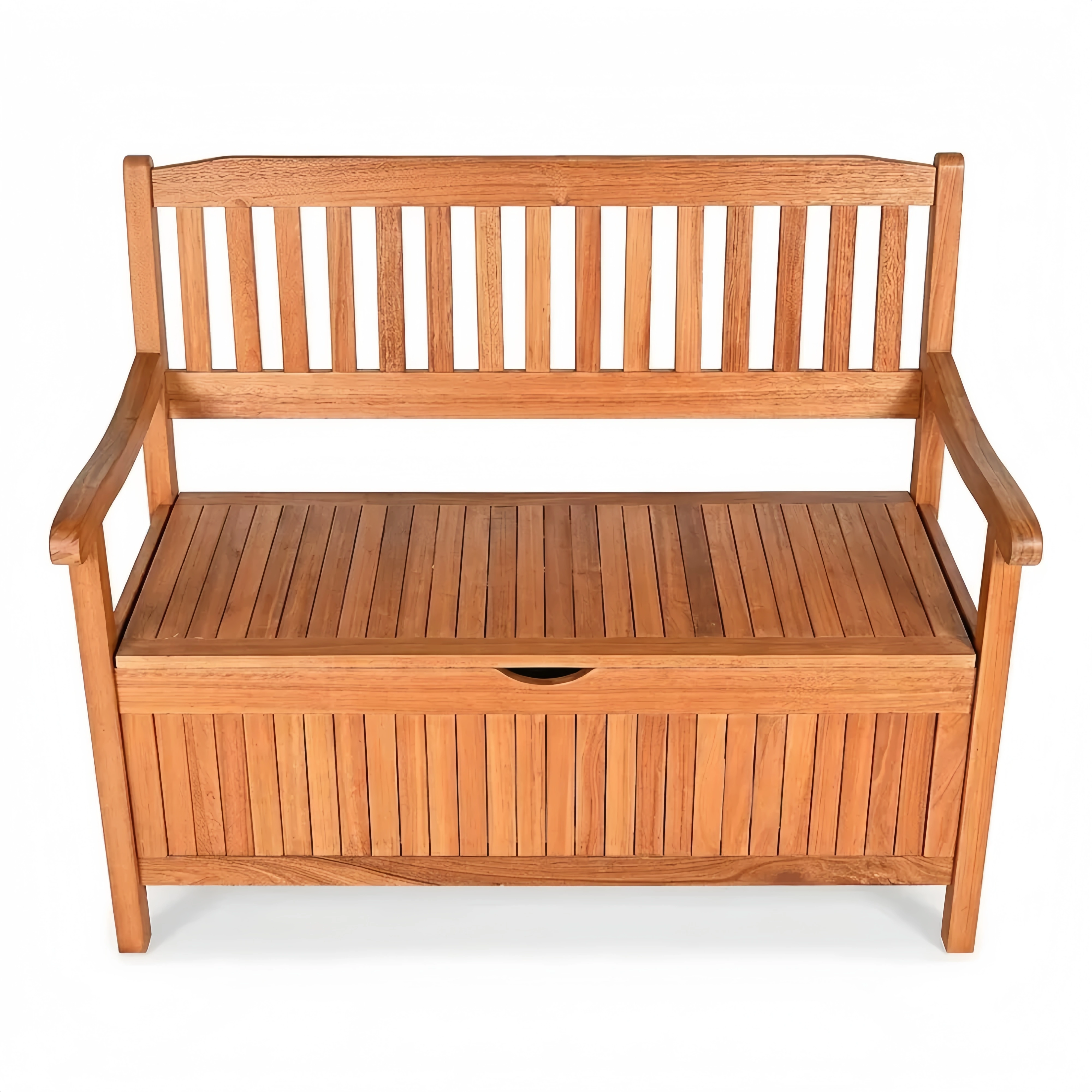 2-Sitzer Gartenbank mit Stauraum, Massivholz Terrassenbank bis 360 kg, mit Arm- und Rückenlehne