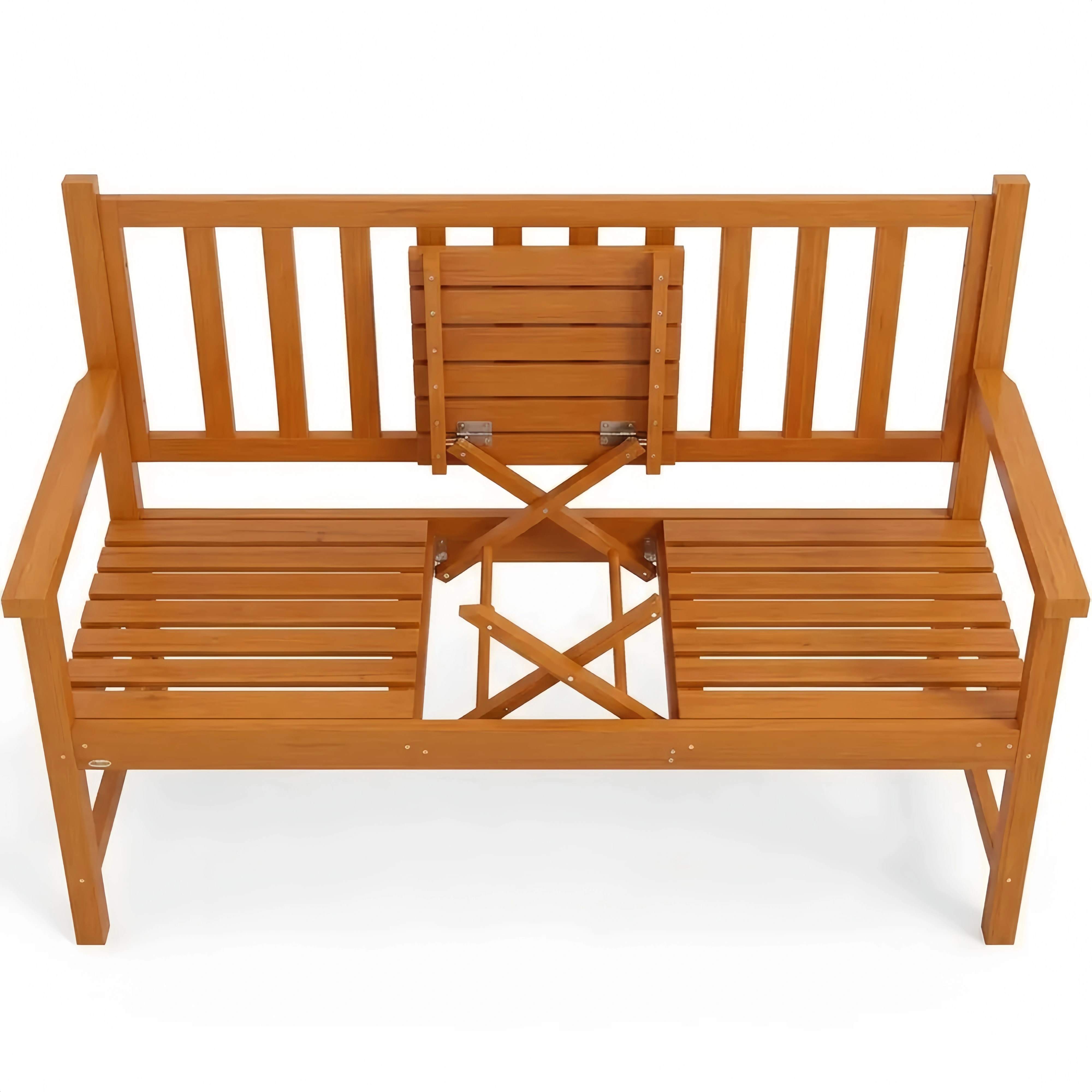 Bequeme 3-Sitzer Gartenbank mit integriertem Tisch, robust für Balkon und Terrasse, hellbraun