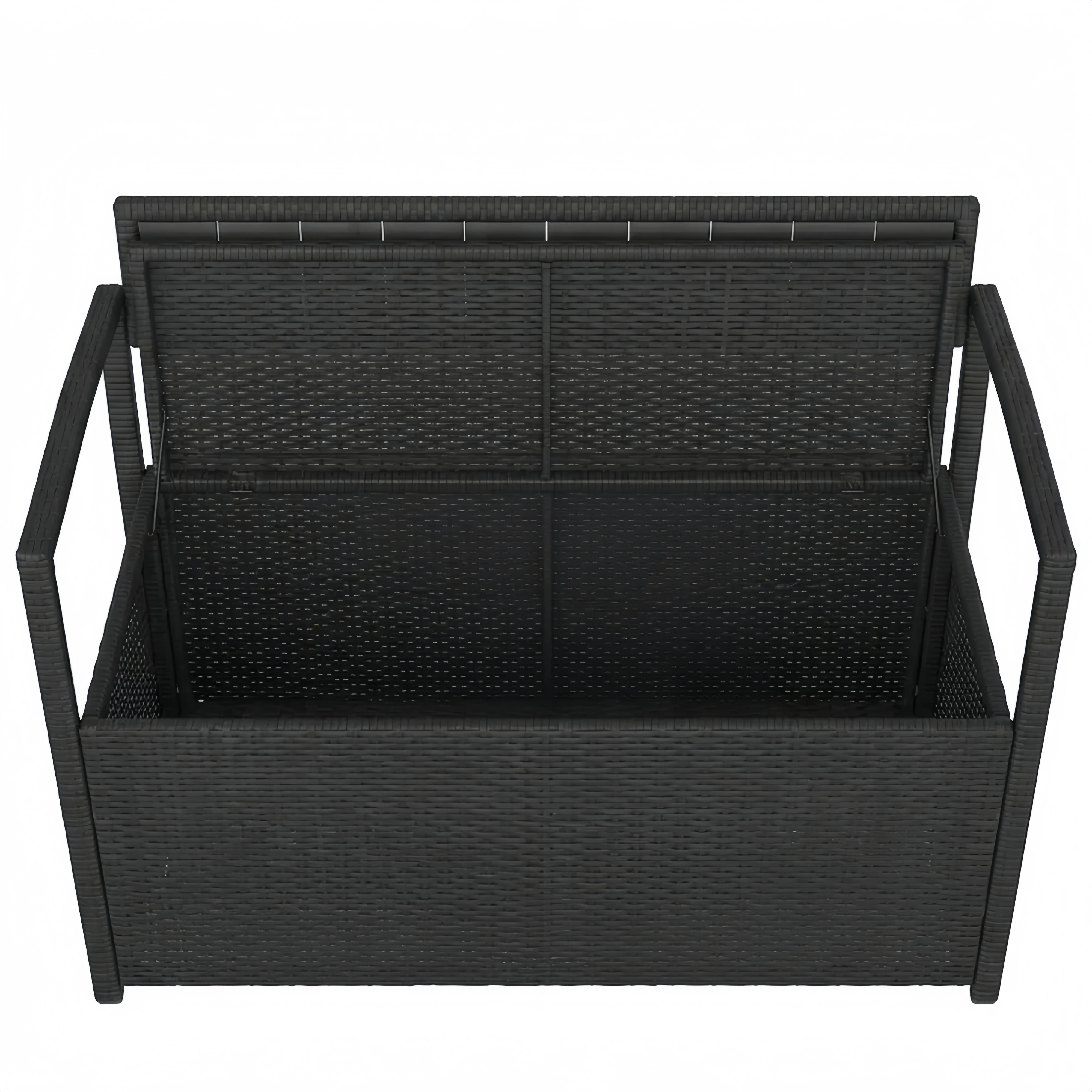 Schwarze Gartenbank mit Stauraum und Polster