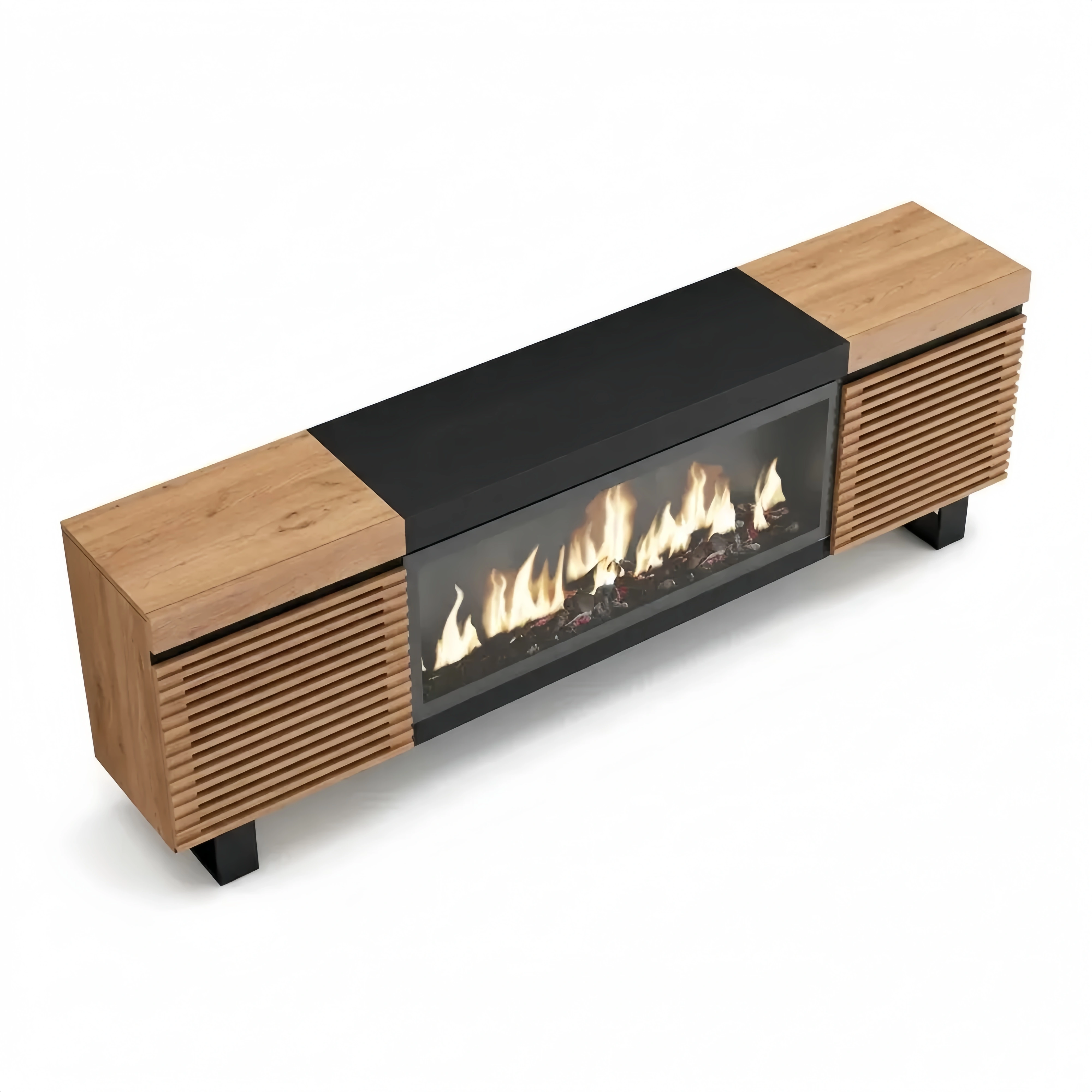 Moderner TV-Schrank im Industriedesign mit Elektrokamin