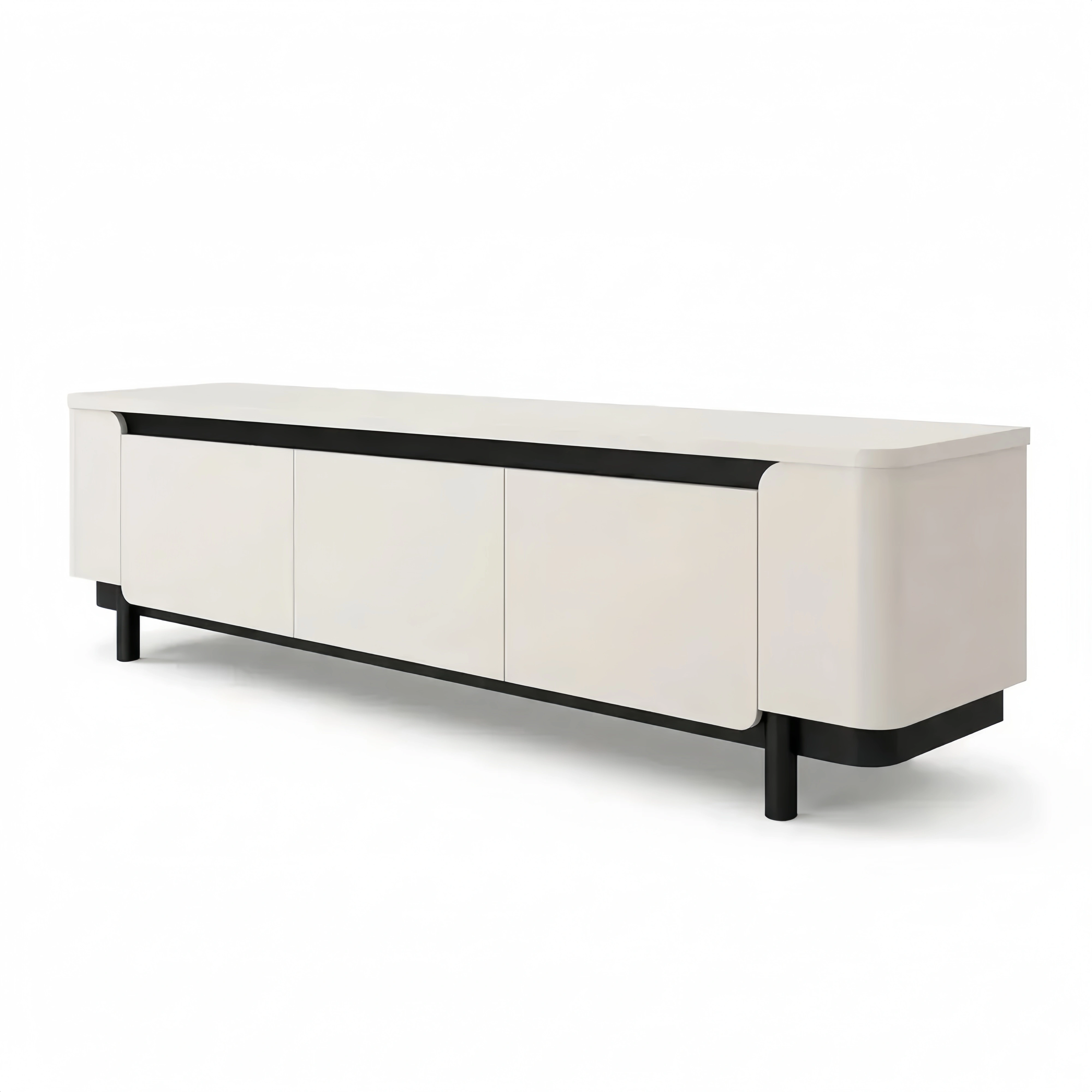 Moderner TV-Schrank mit 3 Türen und abgerundeten Ecken, Holzwerkstoff, Beige, 205 cm breit