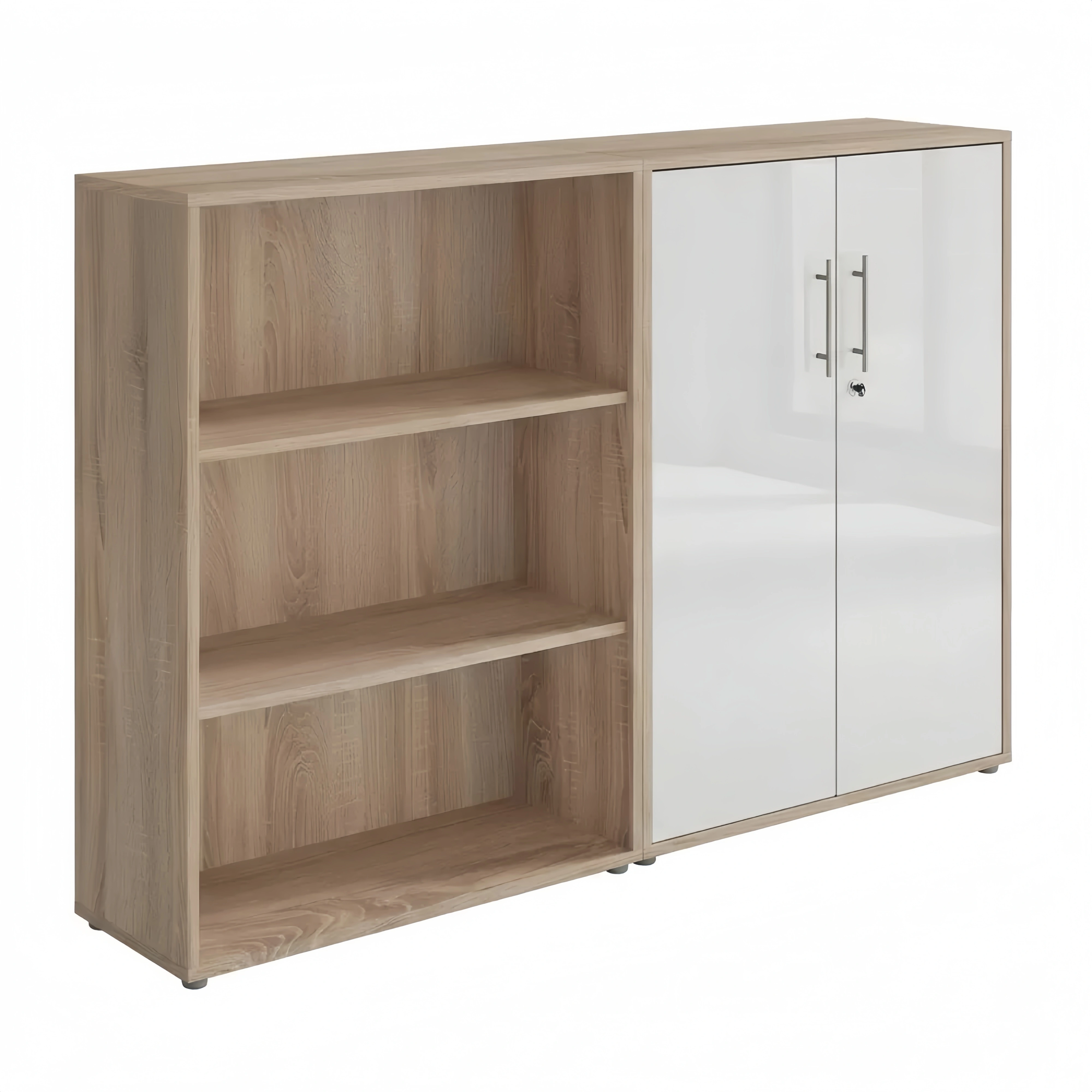 Abschließbarer Aktenschrank mit Regal in Eiche Sonoma/Weiß Hochglanz