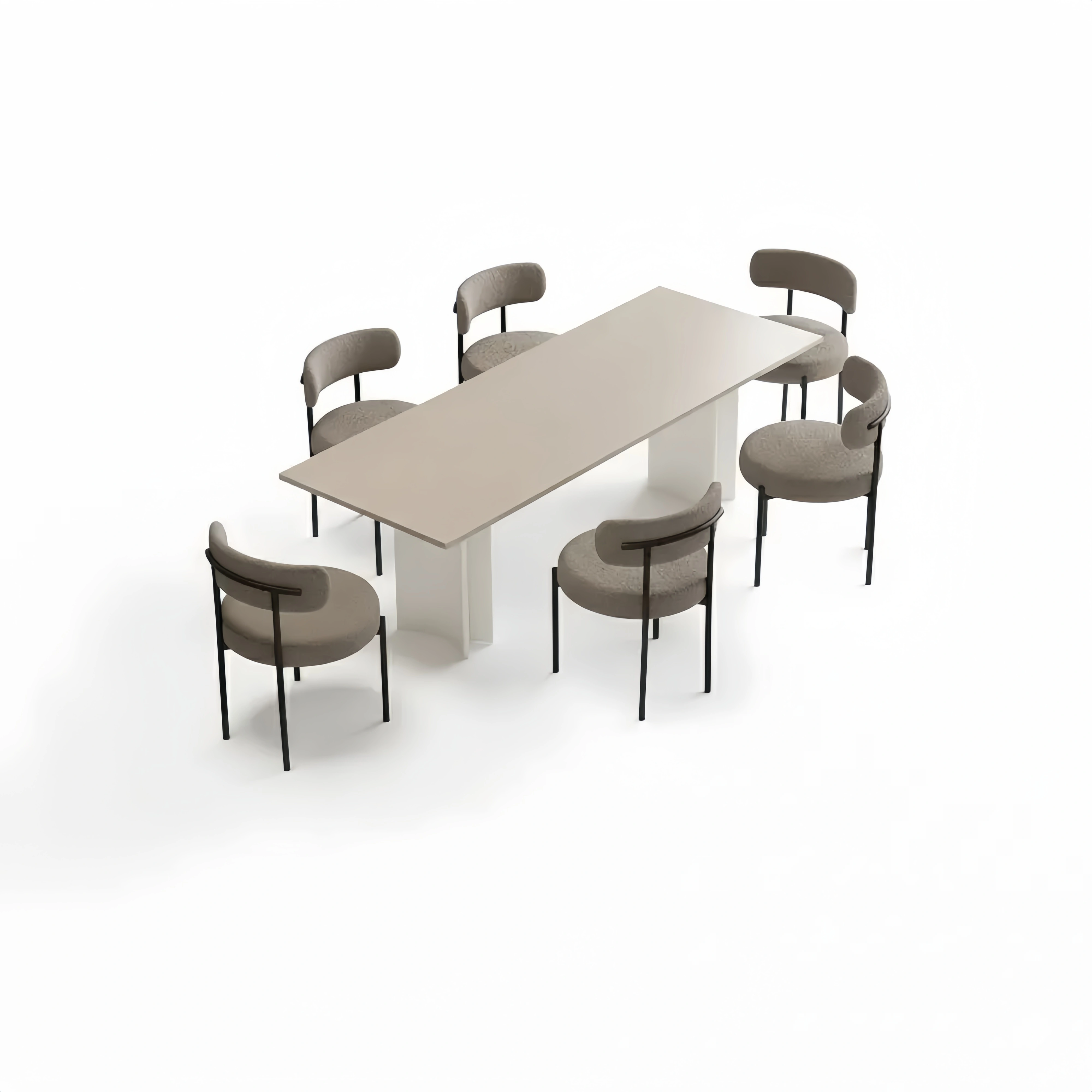 Gepolsterte Esszimmerstühle im Mid-Century-Stil, 6er Set, mit Teddy-Stoff und Metallbeinen, Grau