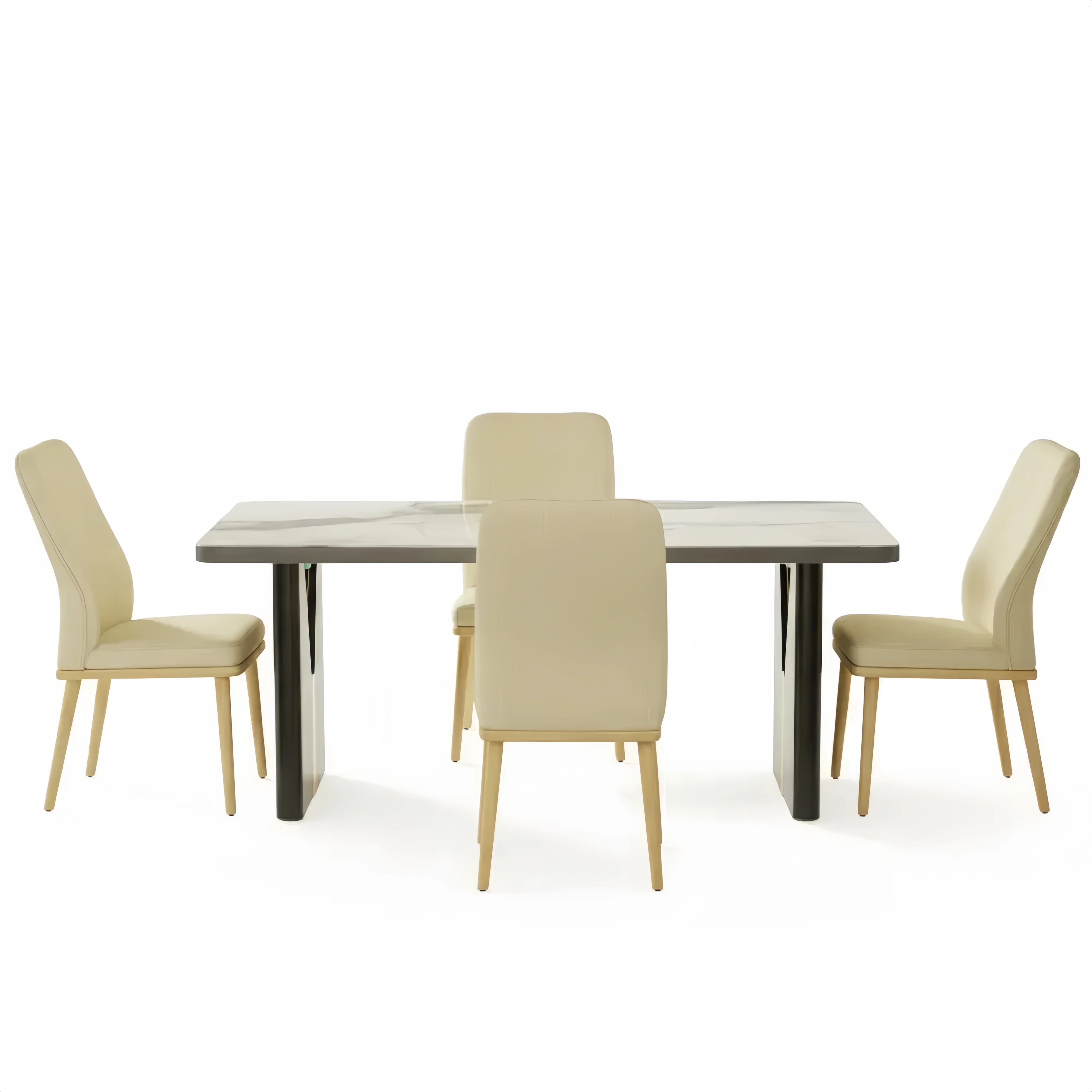 Esszimmerstuhl-Set aus Holz mit hoher Rückenlehne, gepolstert, 4 Stück, beige