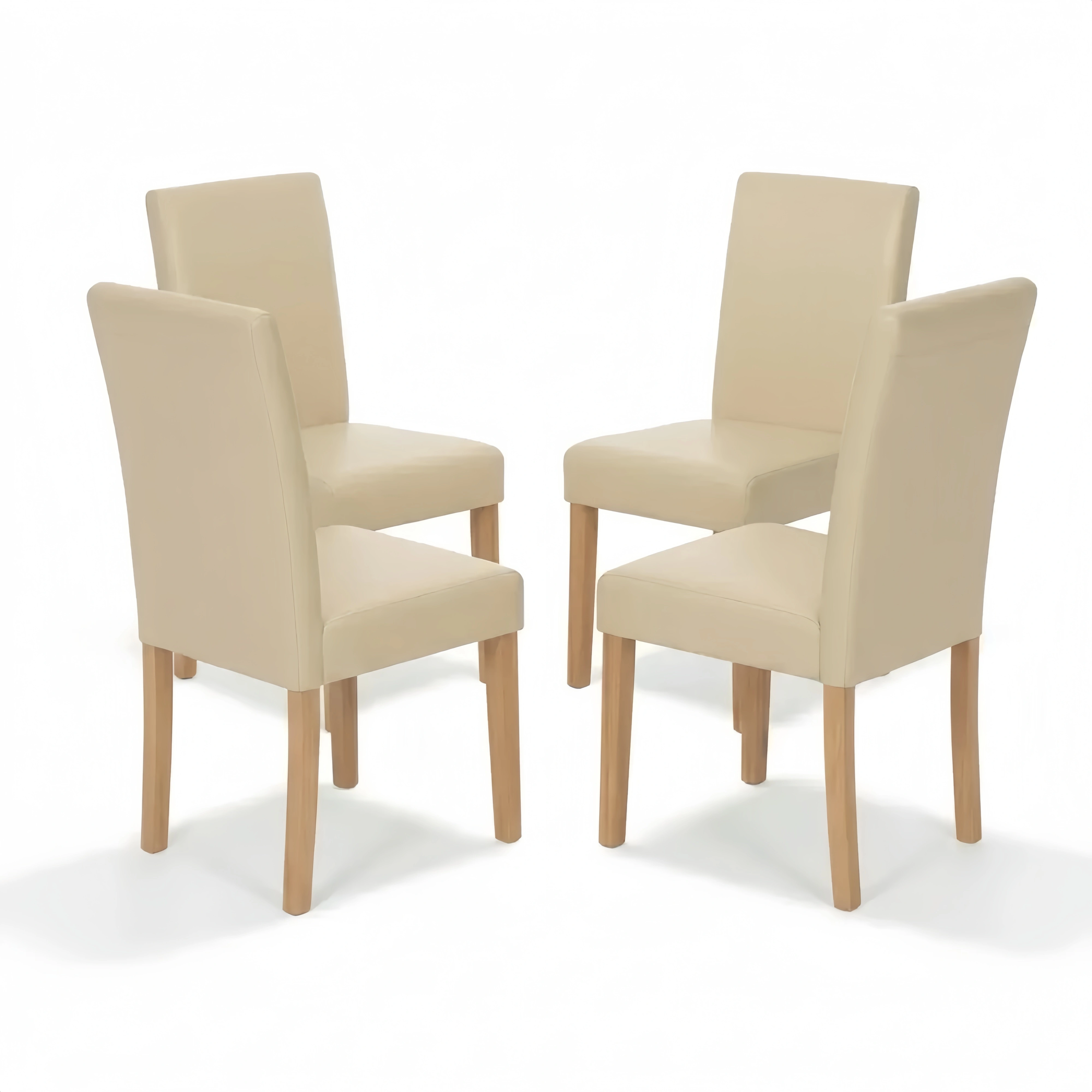 4er-Set Esszimmerstühle aus Leder mit Hellen Beinen, Creme