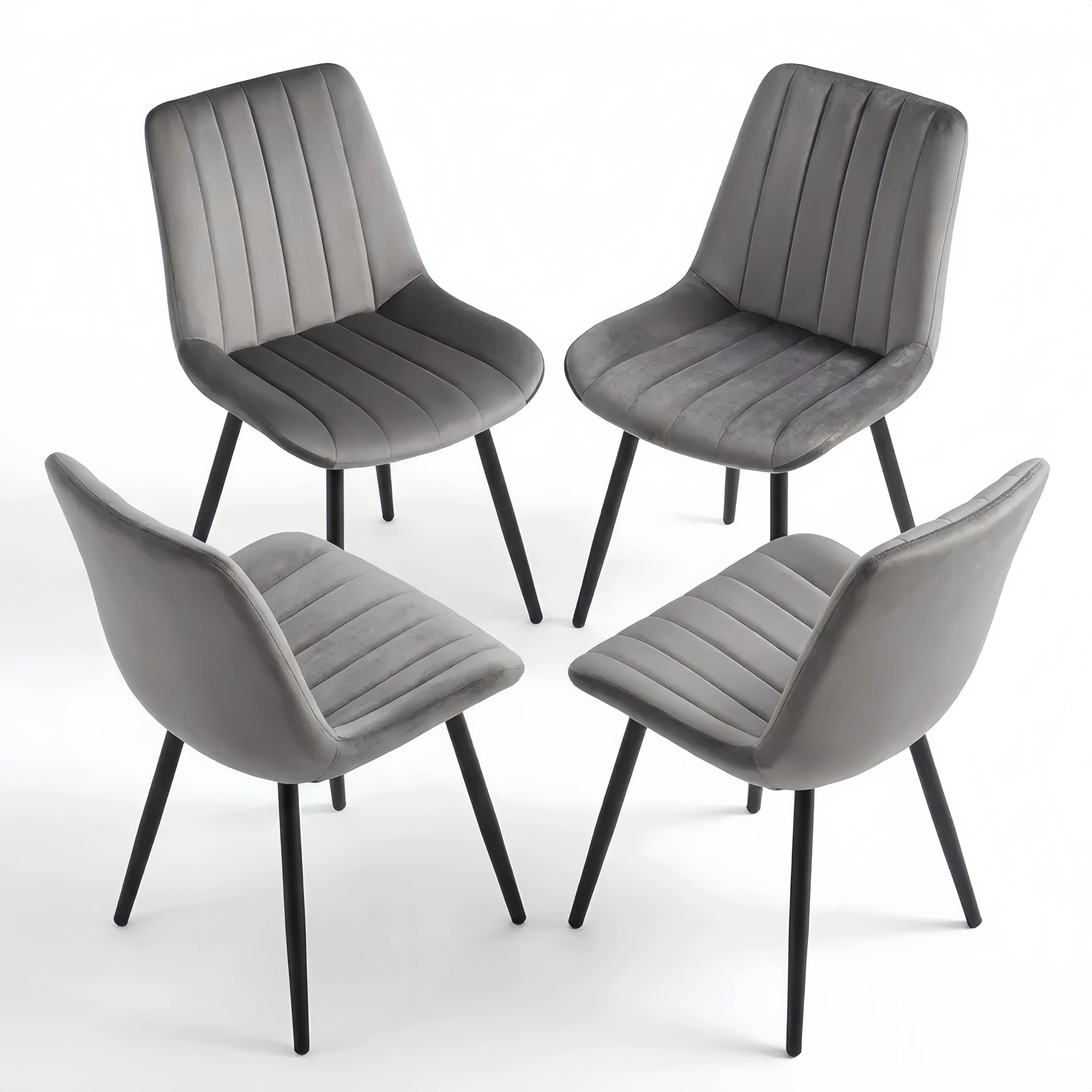 Velours Esszimmerstühle mit Rückenlehne und Metallbeine, 4er Set, Grau