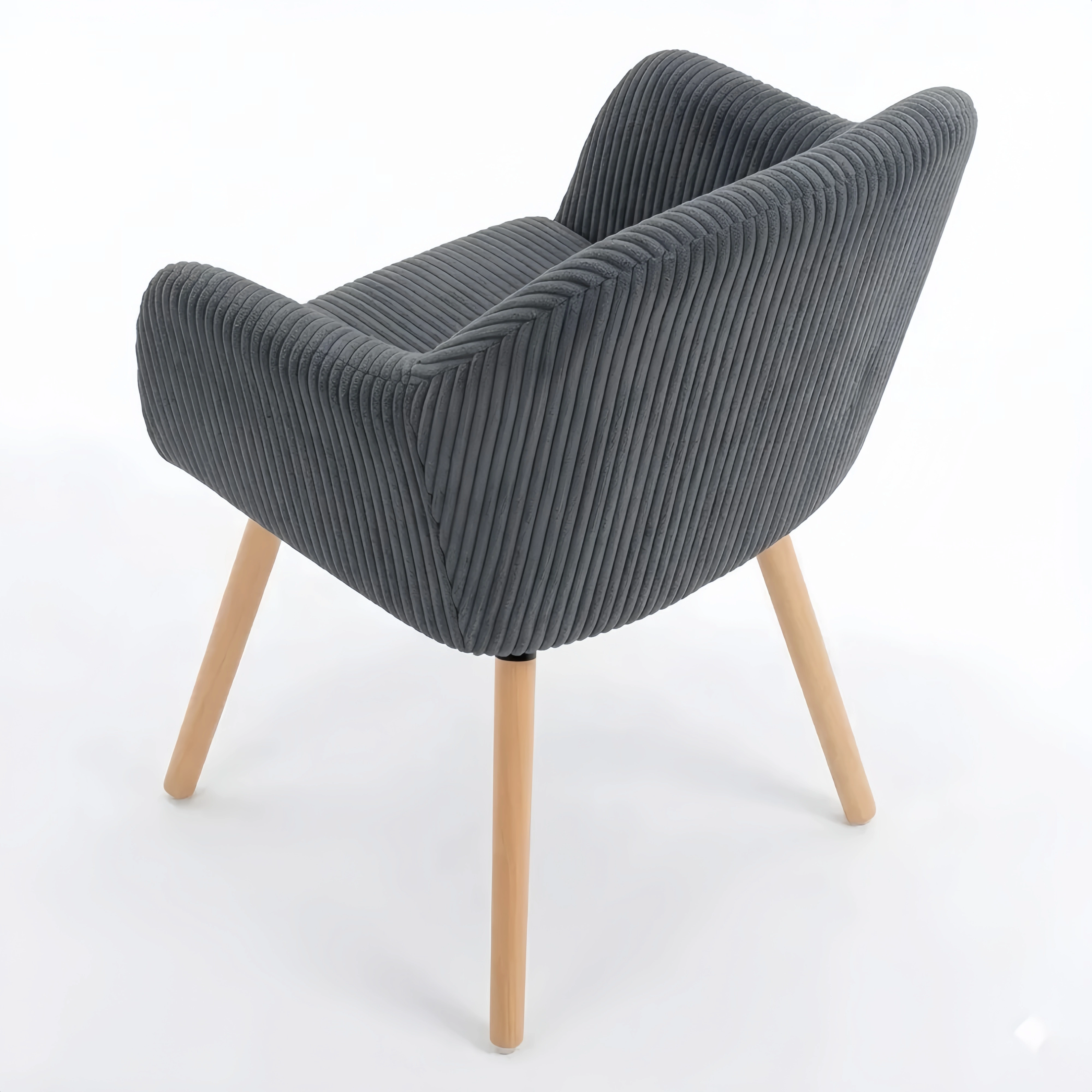 Moderner Polsterstuhl mit Armlehnen und Holzbeinen, Cord-Sitzfläche Dunkelgrau