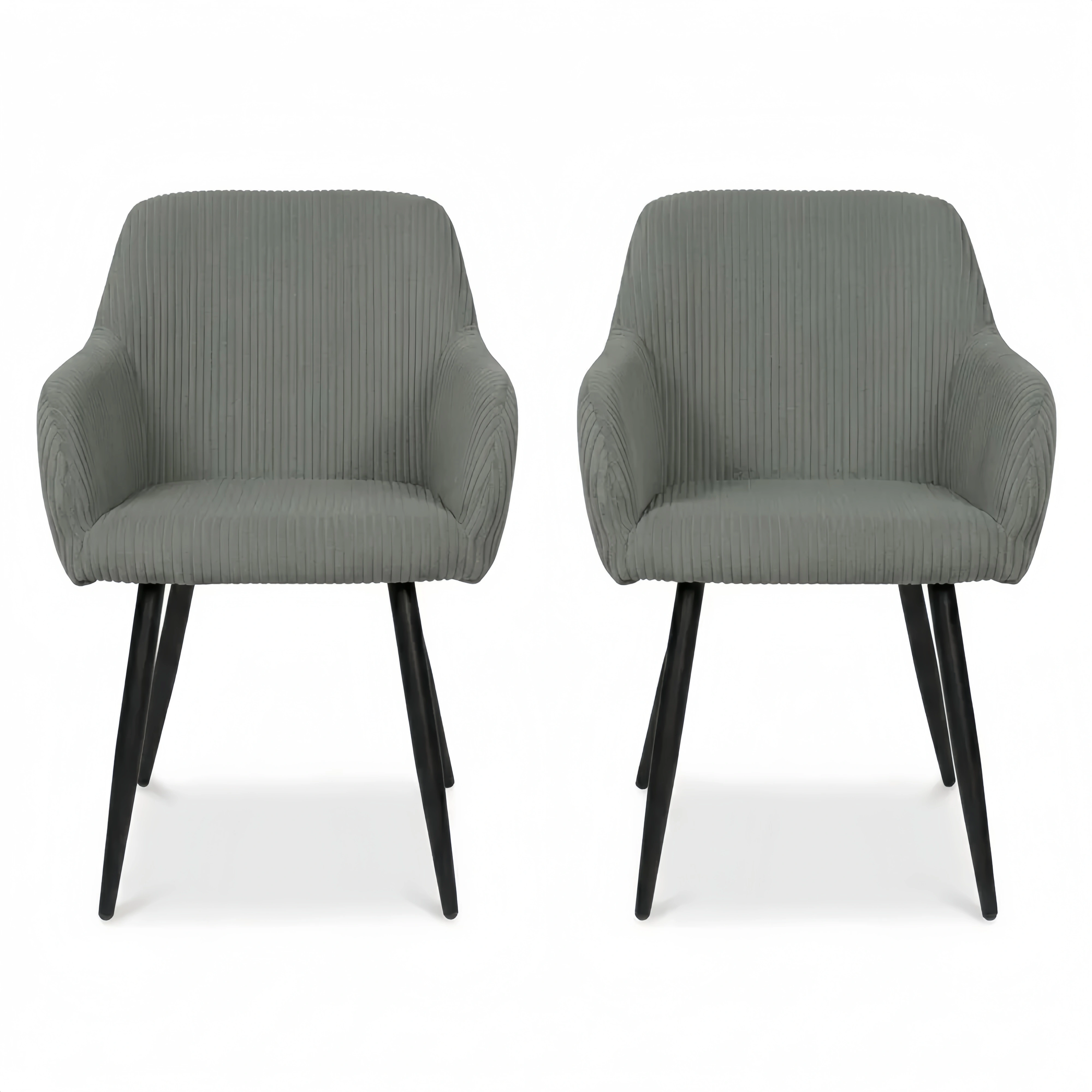 2er Set Polsterstühle mit Armlehnen, Cord-Bezug, Grün für Esszimmer & Küche