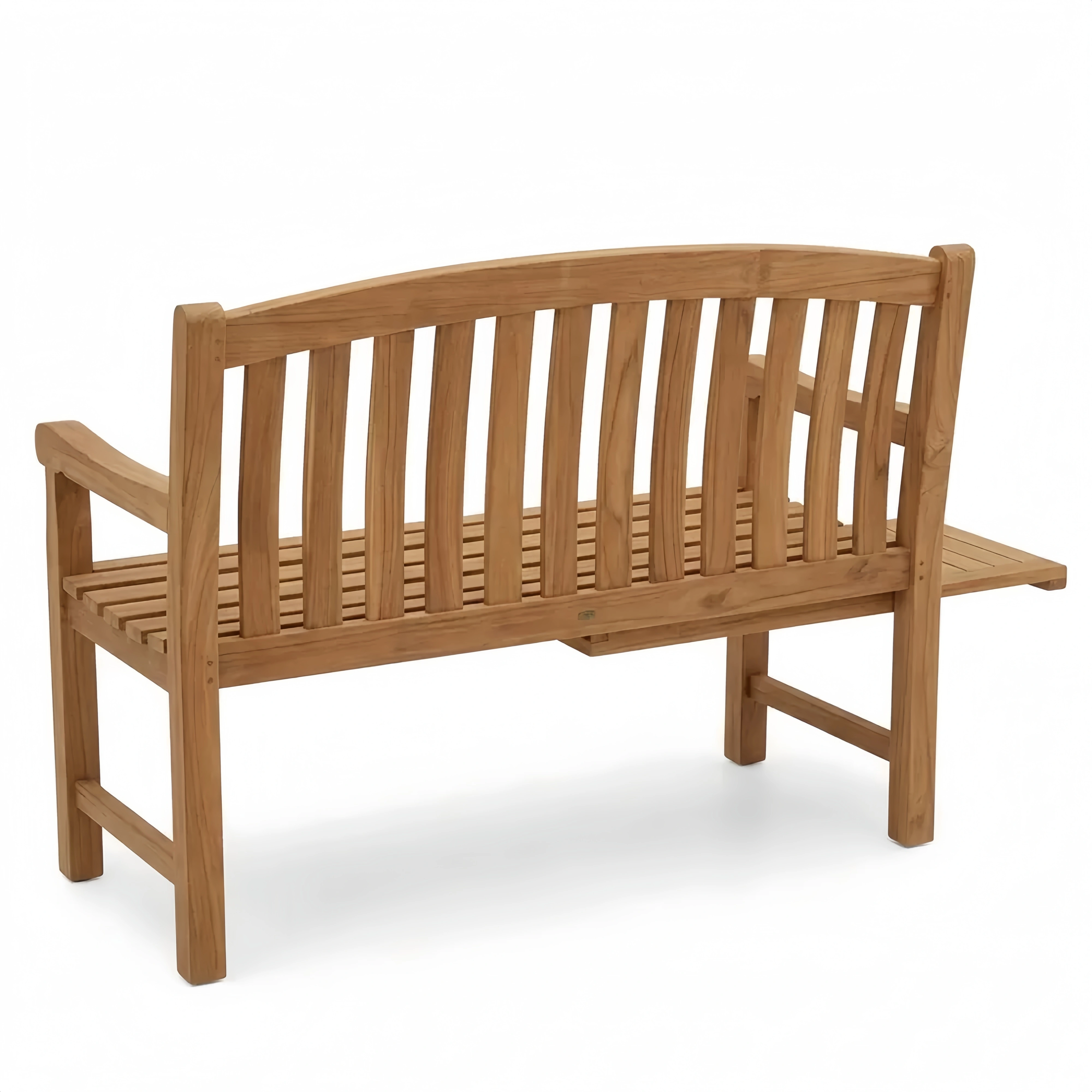 Gartenbank aus Teakholz mit ausziehbarem Seitentisch, wetterfeste Sitzbank für draußen, 2-Sitzer