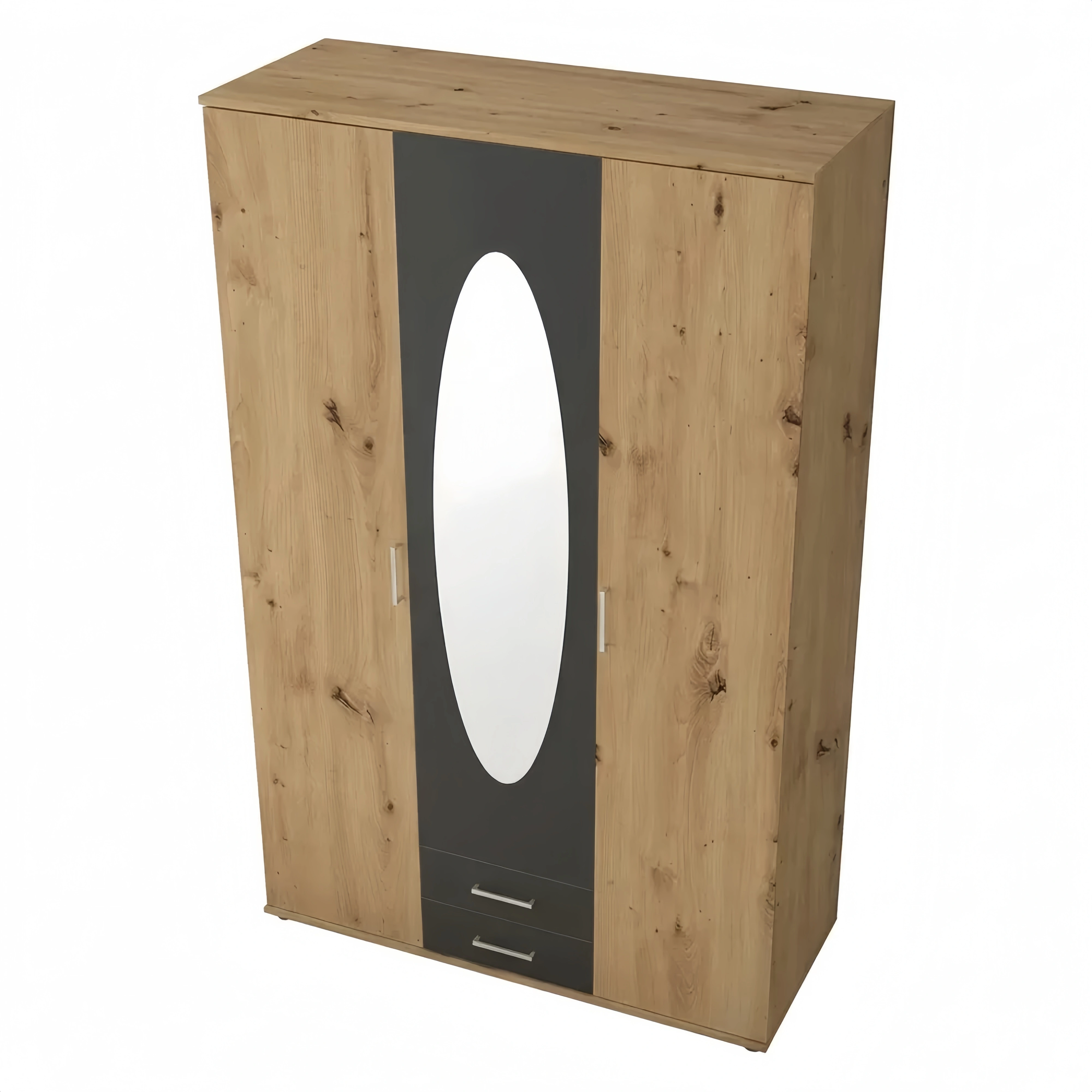 Drehtürenschrank mit Spiegeltür in Eichenoptik, grafitgrau