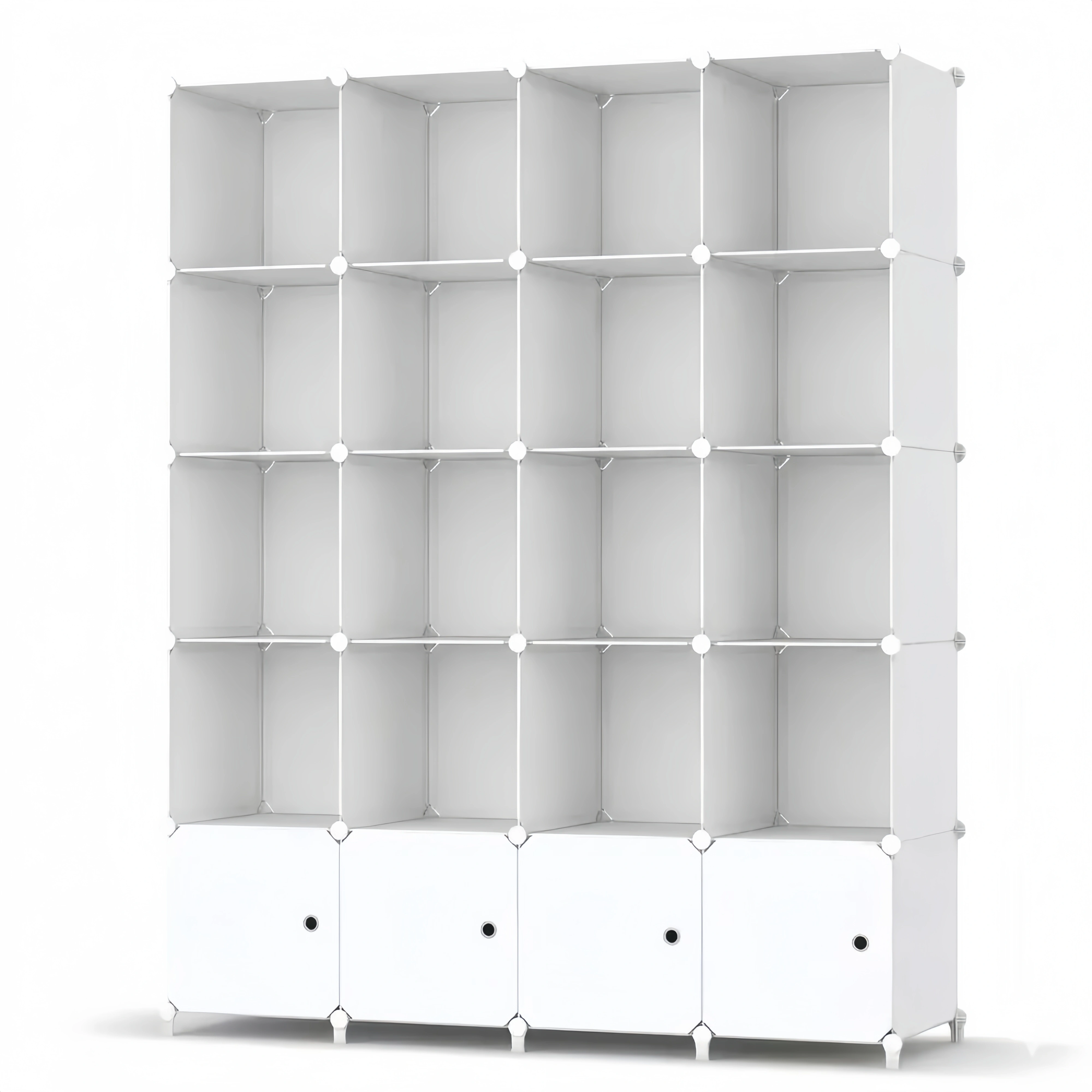 Modulares Aufbewahrungssystem mit Kleiderstangen, Kunststoff mit 20 Fächern, Weiß, 180 x 142 x 45 cm
