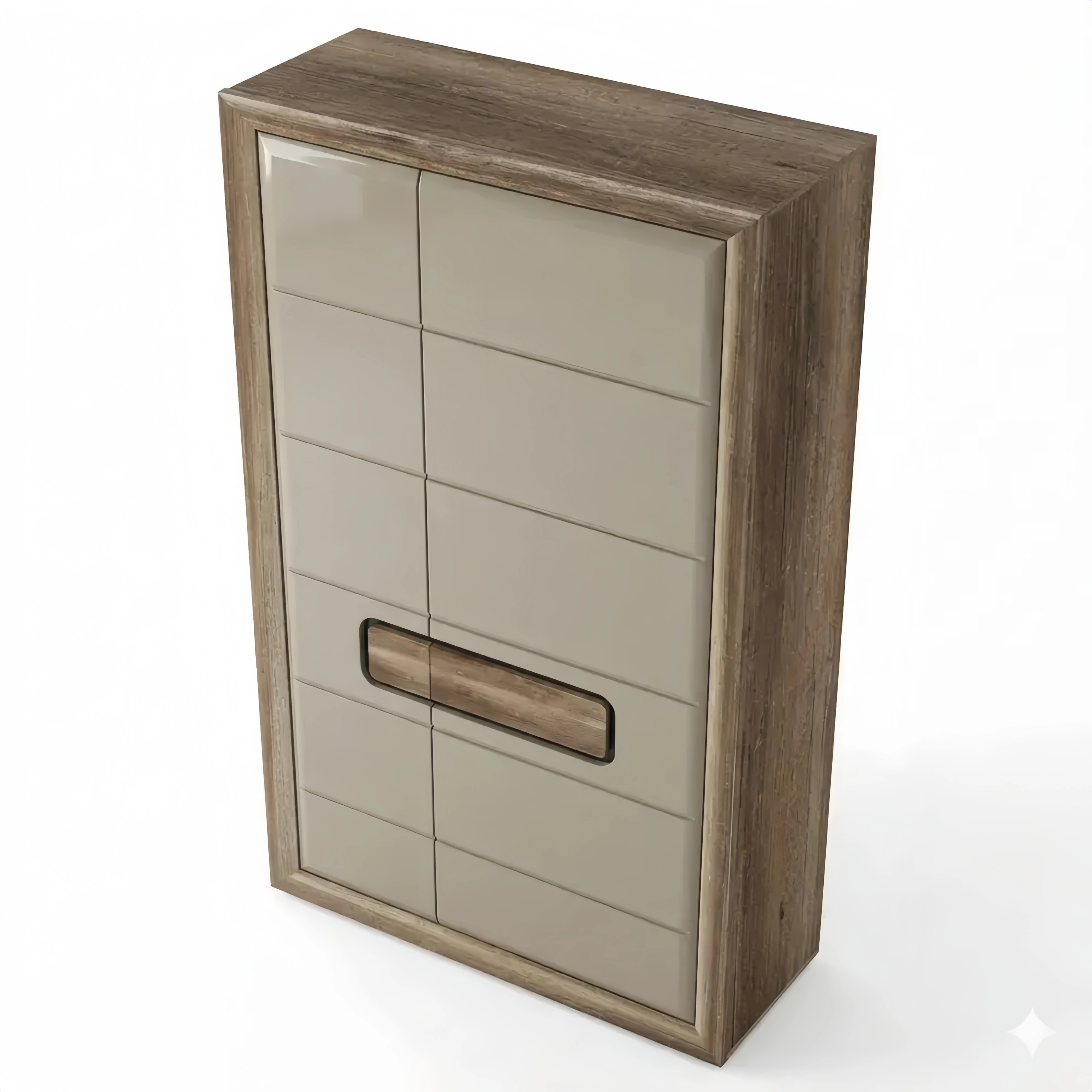 Kleiderschrank mit Hochglanzfronten und Einlegeböden, Zweitürig, Holzoptik Eiche Antik/Beige, 108,8 x 203,4 x 54,2 cm