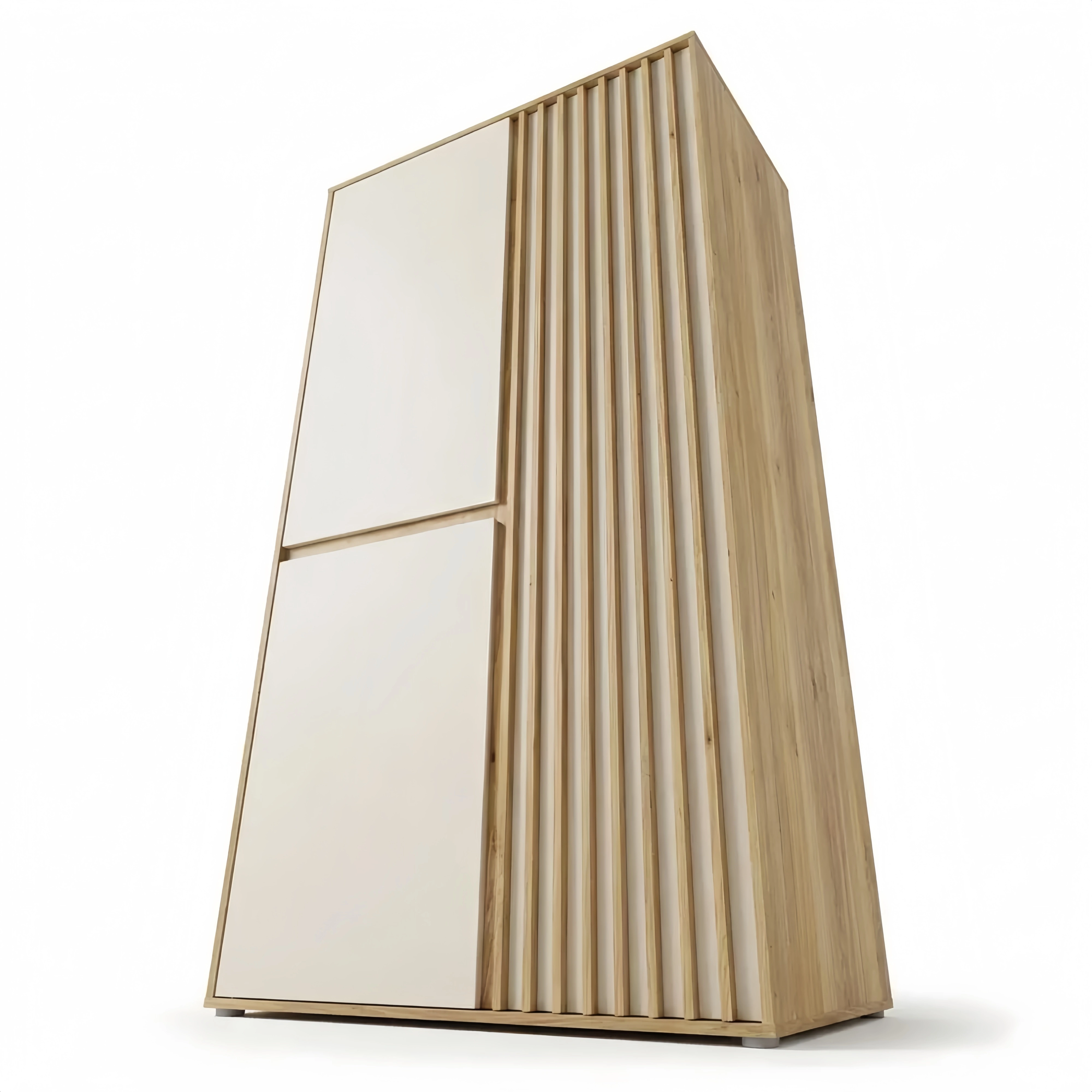 Moderner 2-türiger Kleiderschrank mit Lamellendesign, Holzoptik, 84x200x54 cm