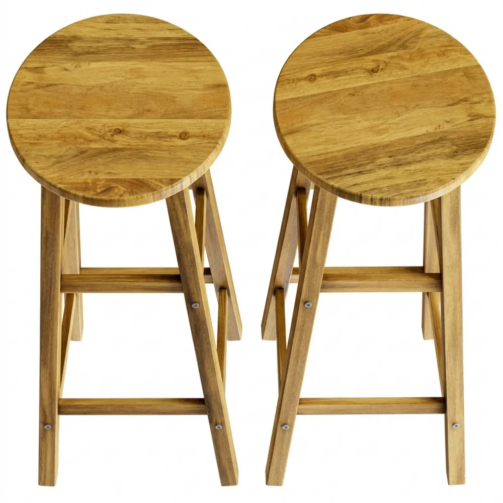 Runder rustikaler Barhocker aus Akazienholz für Garten und Küche