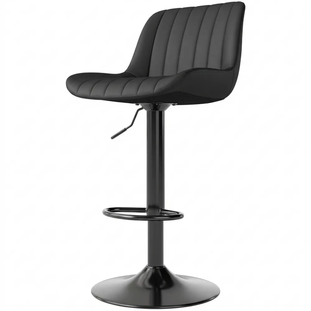 Höhenverstellbare Drehhocker mit Lehne aus Kunstleder, Modernes Design, Schwarz