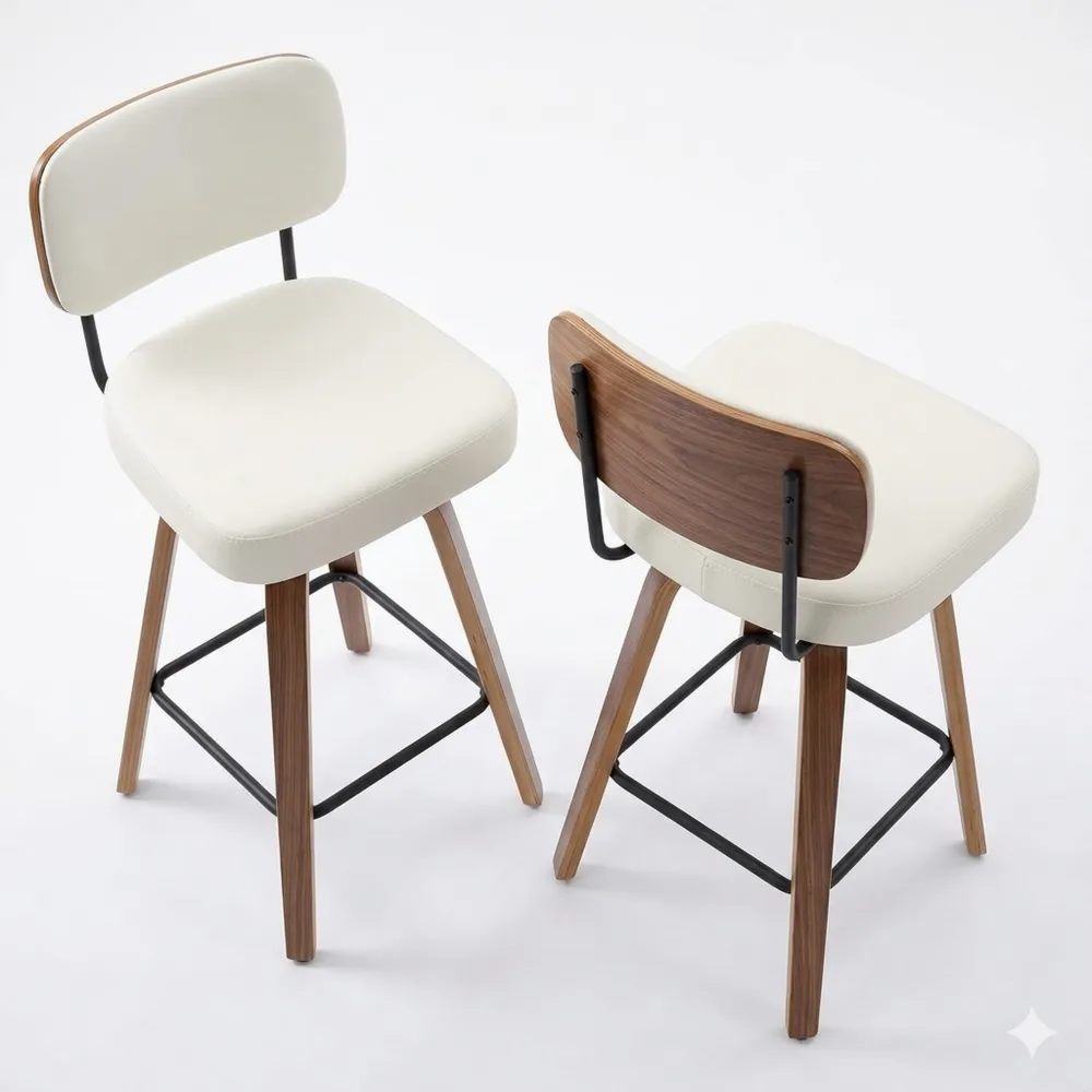 Elegantes 2er Set Barhocker aus Walnussholz mit Lehne