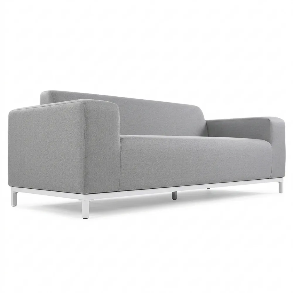 Graues Gartensofa mit weißem Metallrahmen für drinnen und draußen