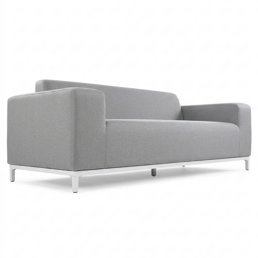 Graues Gartensofa mit weißem Metallrahmen für drinnen und draußen